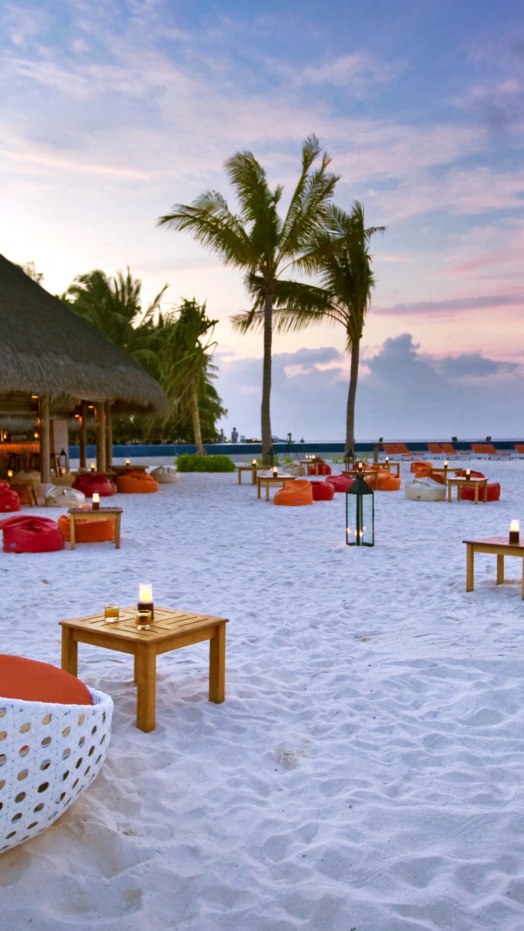 White and Brown Beach Chairs and Palm Trees on Beach During Daytime. Wallpaper in 1080x1920 Resolution