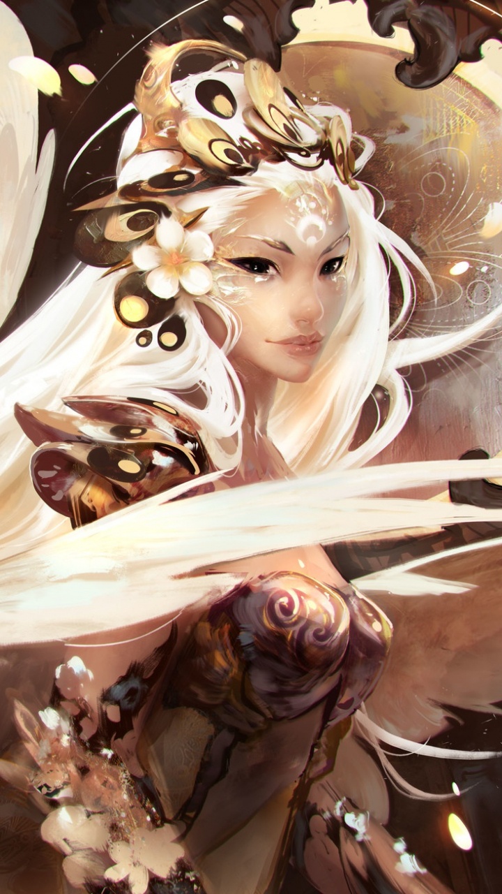 White and Gold Angel Painting. Wallpaper in 720x1280 Resolution