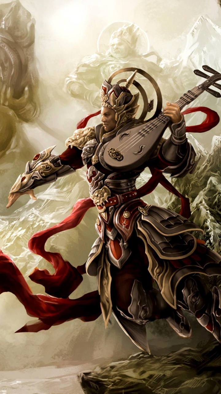 Woman in Red and White Dress Holding a Black and Red Dragon Illustration. Wallpaper in 720x1280 Resolution