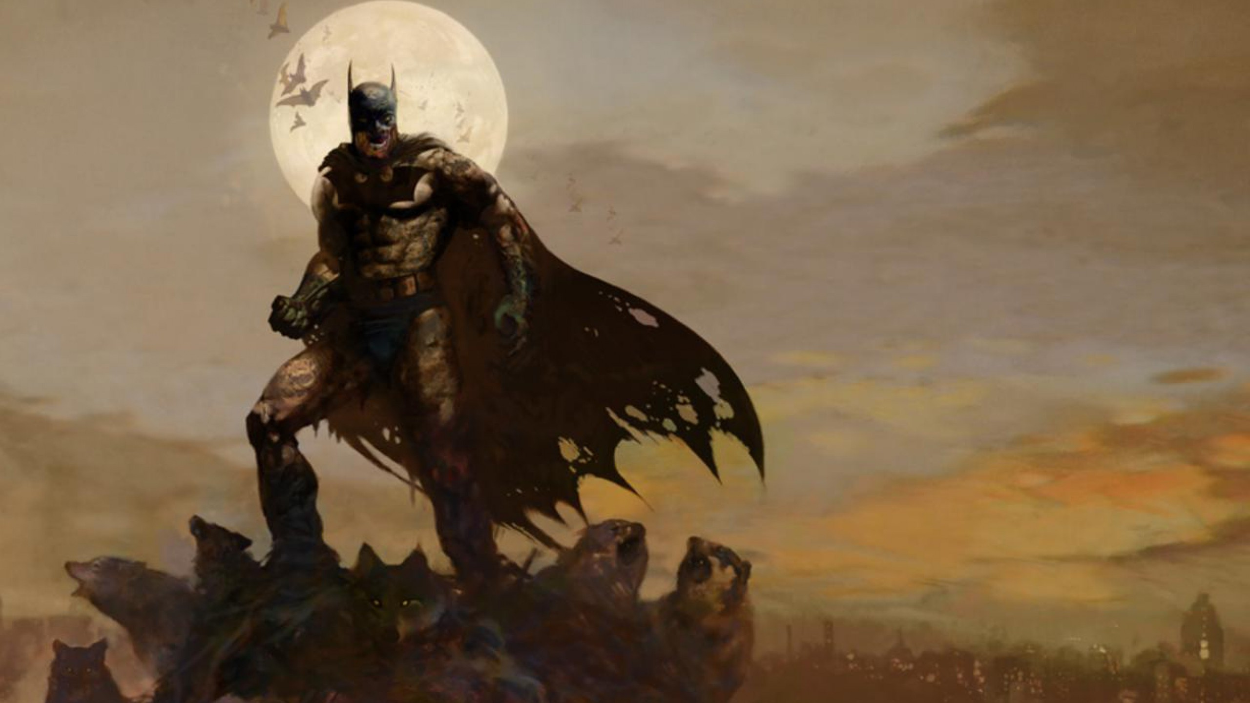 Homme, Équitation, Cheval, Statue, Sous, Pleine Lune. Wallpaper in 2560x1440 Resolution