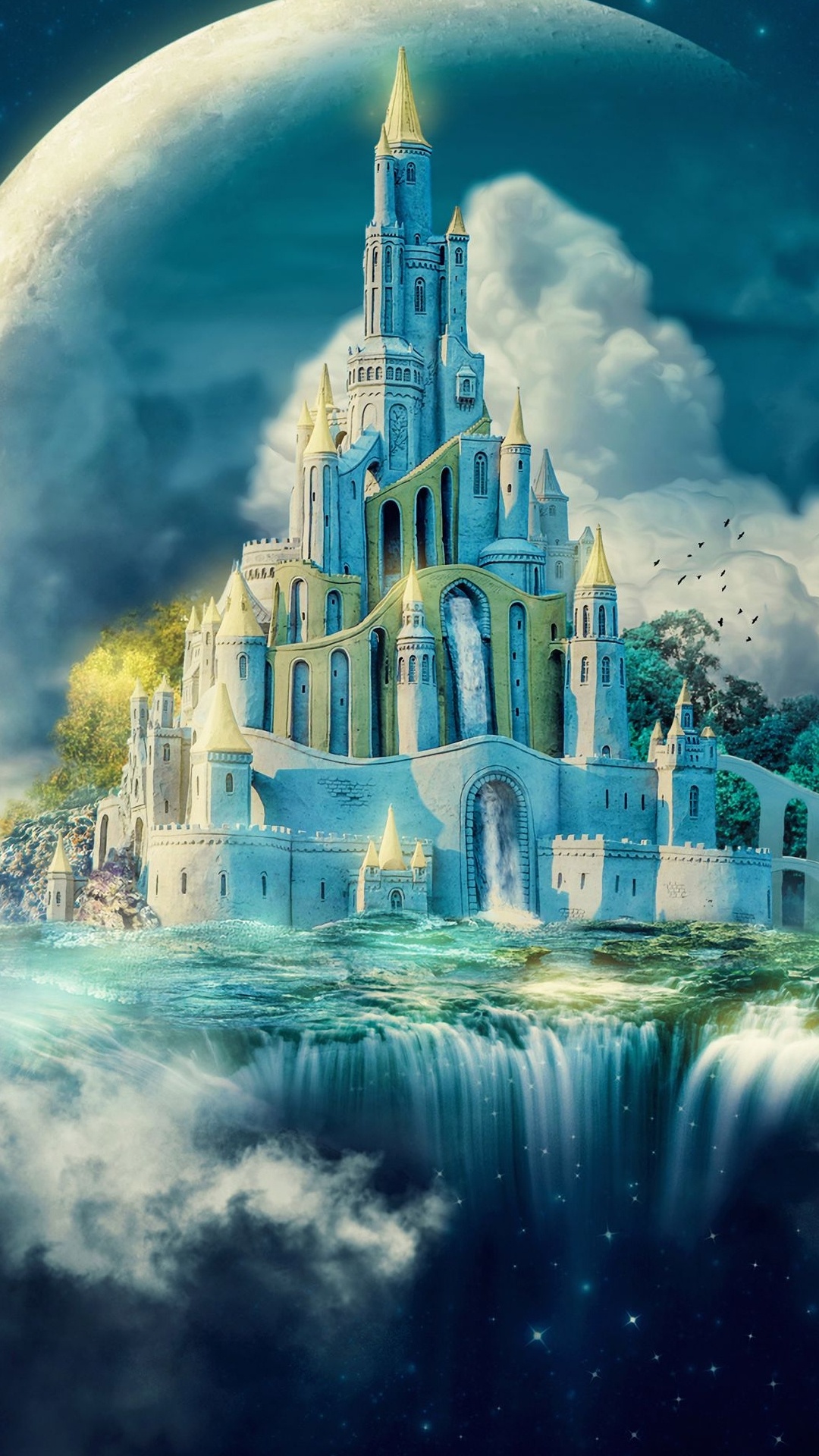 Fantasy Moon Castle, Painting, Art, Cloud, World. Wallpaper in 1080x1920 Resolution