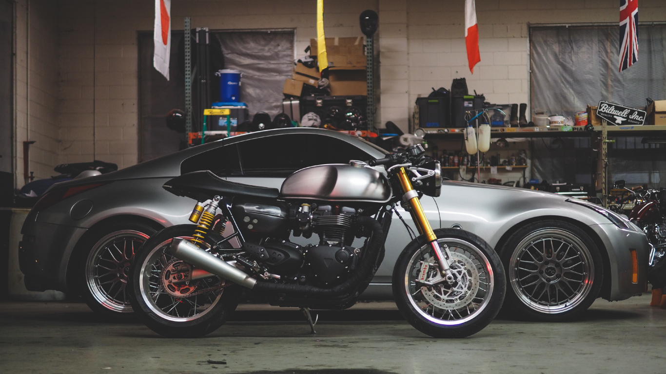 Motocicleta Cruiser Negra y Plateada. Wallpaper in 1366x768 Resolution