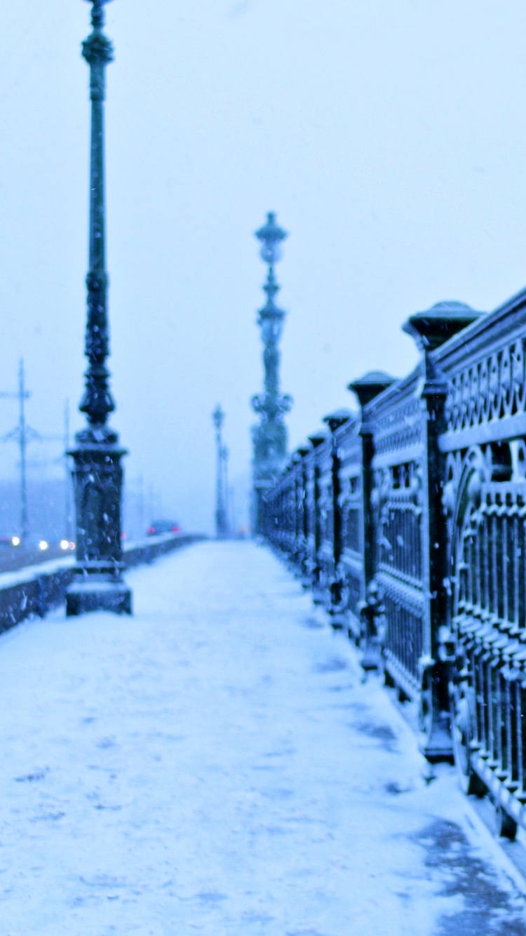 Black Metal Fence on Snow Covered Ground. Wallpaper in 750x1334 Resolution