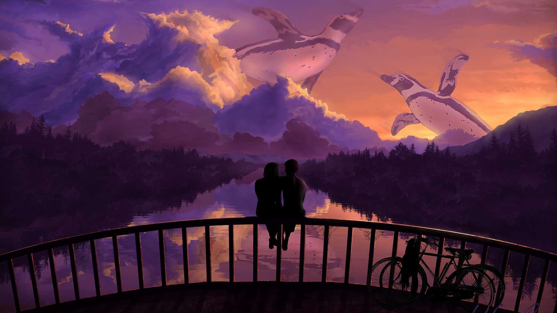 2 Person Standing on Bridge Looking at White Airplane. Wallpaper in 1920x1080 Resolution