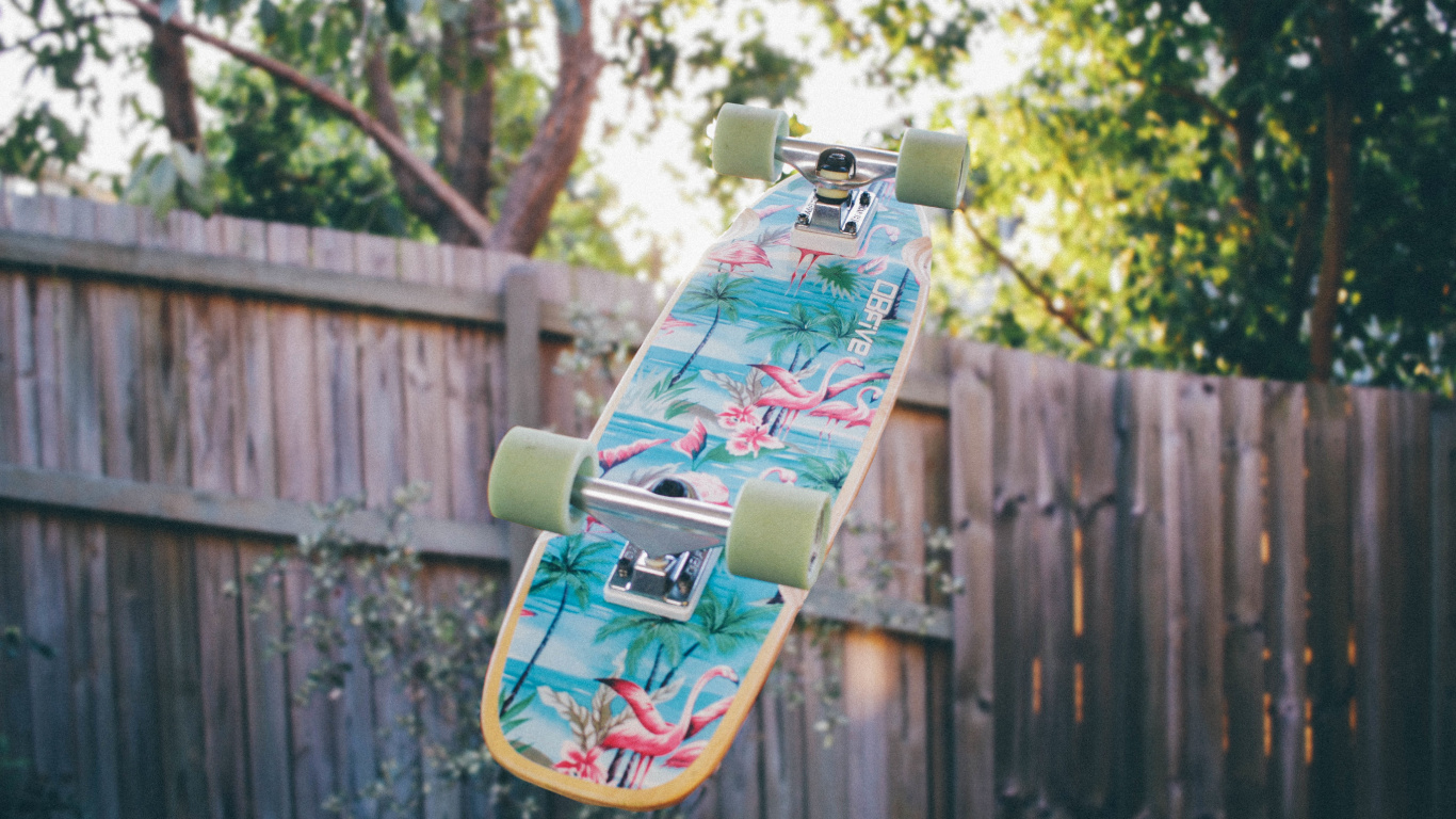 Green and Black Skateboard on Brown Wooden Fence During Daytime. Wallpaper in 1366x768 Resolution