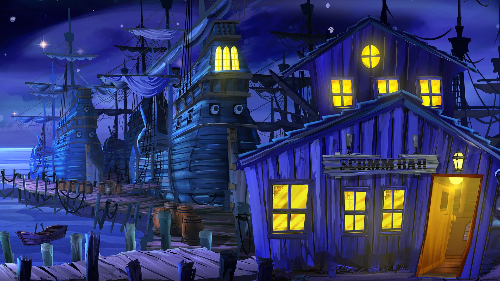 le Secret de L'île Aux Singes, Jeu D'aventure, Blue, Nuit, Architecture. Wallpaper in 1920x1080 Resolution