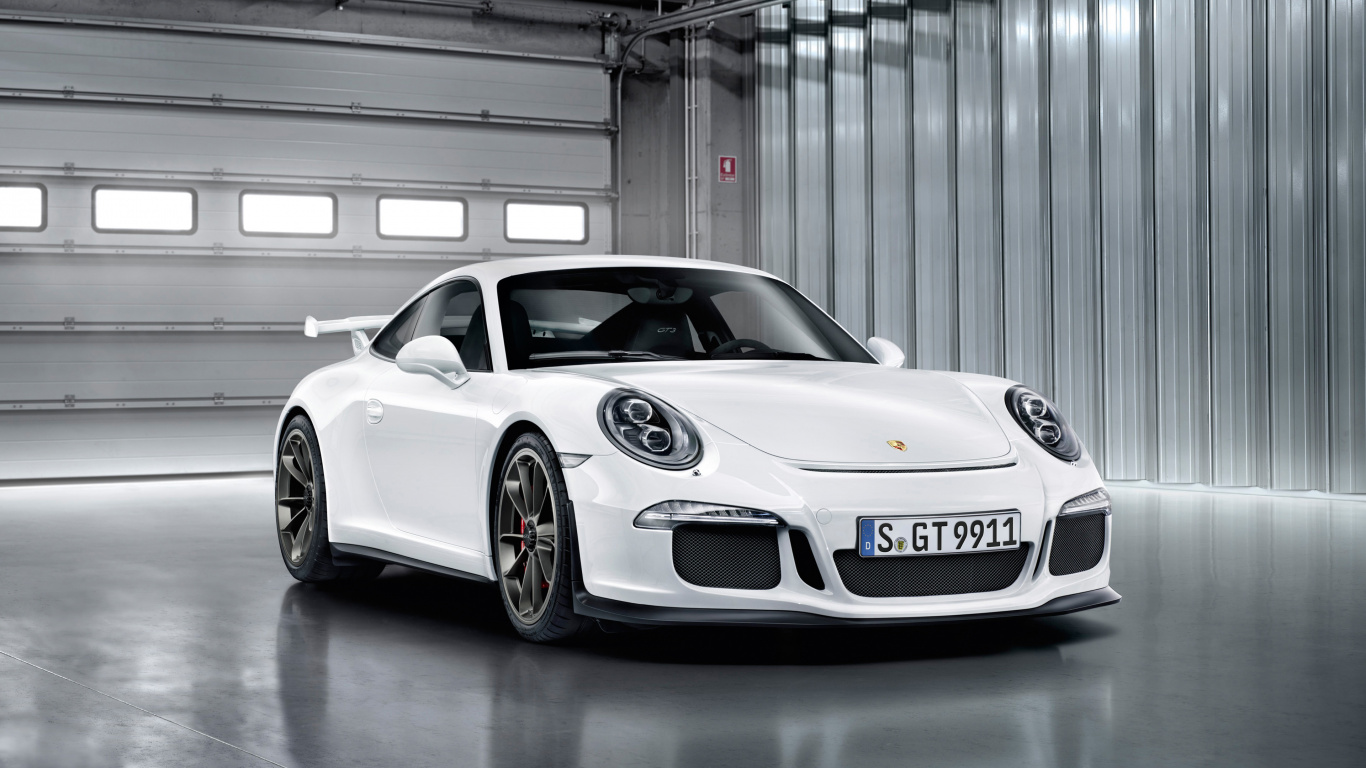 Weißer Porsche 911 in Einer Garage Geparkt. Wallpaper in 1366x768 Resolution