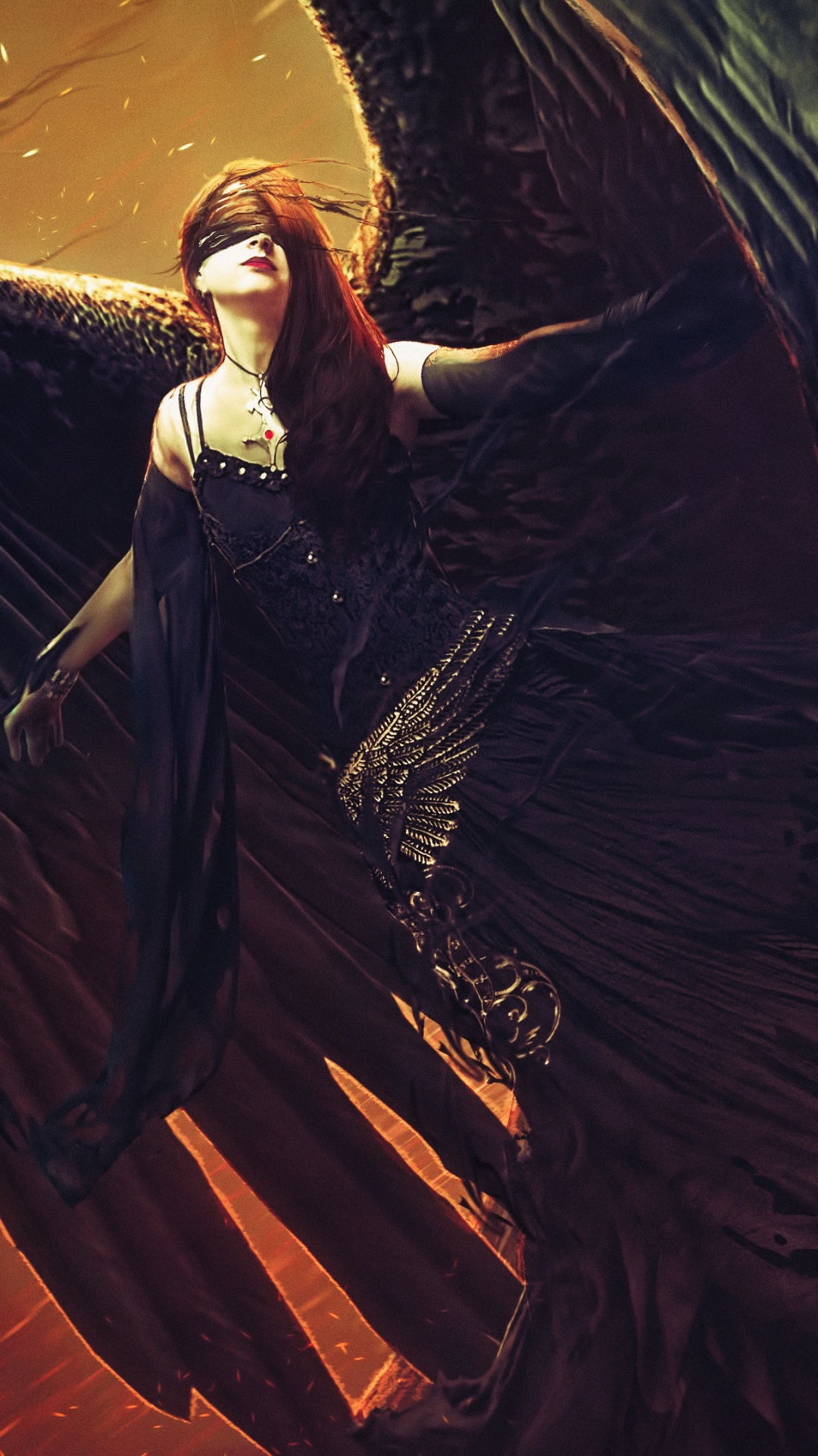 Femme en Robe Noire à Manches Longues Debout Sur Brown Rock. Wallpaper in 1080x1920 Resolution