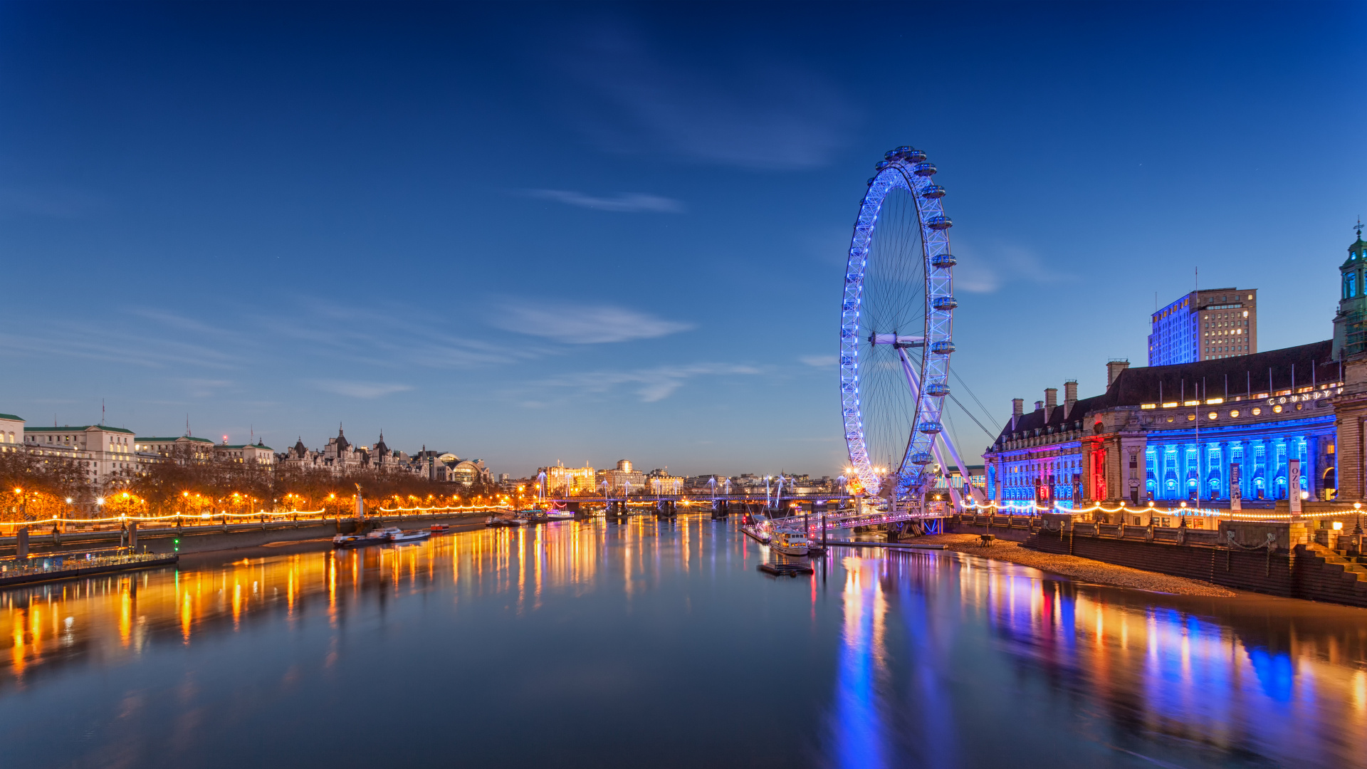 Ferris Wheel Near Body of Water During Night Time. Wallpaper in 1920x1080 Resolution