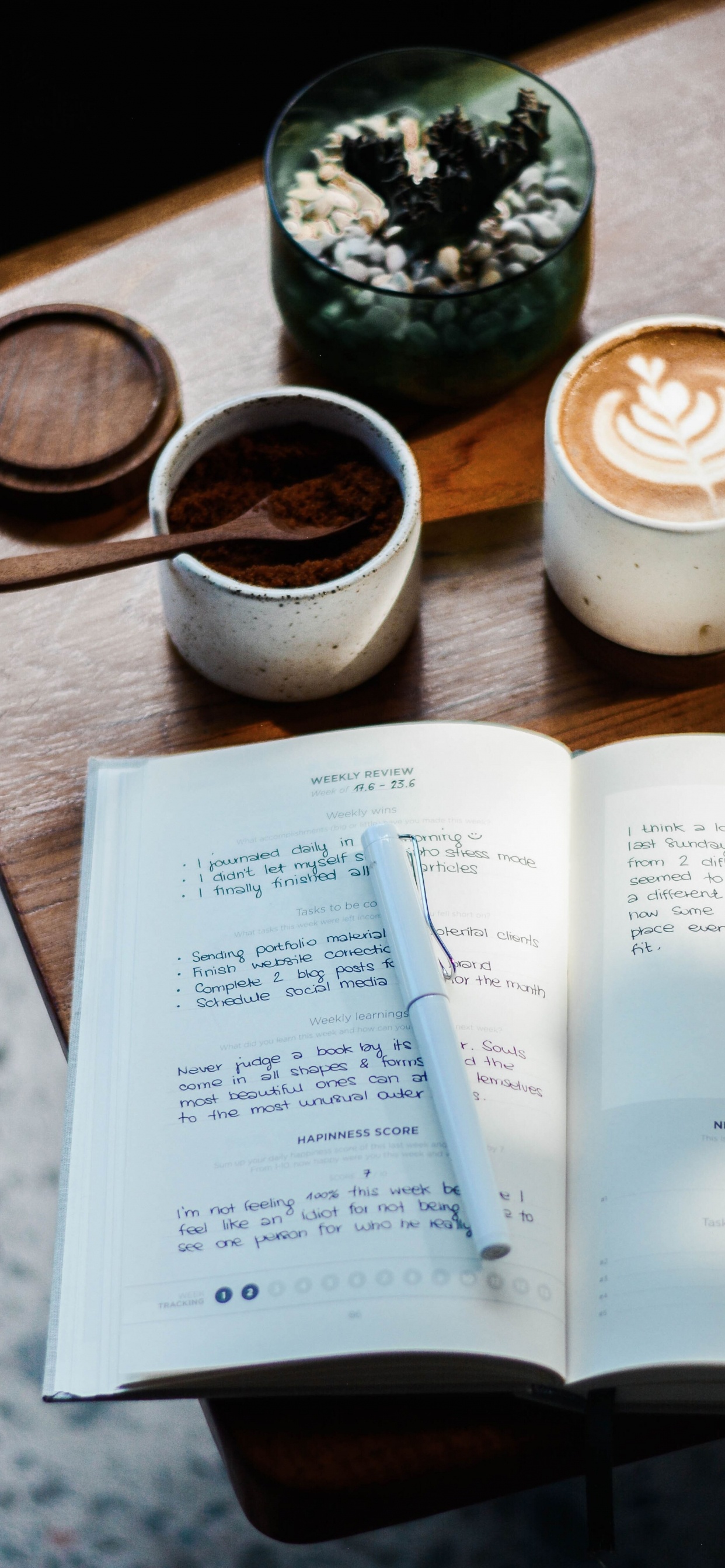 White Printer Paper Beside White Ceramic Mug on Brown Wooden Table. Wallpaper in 1242x2688 Resolution