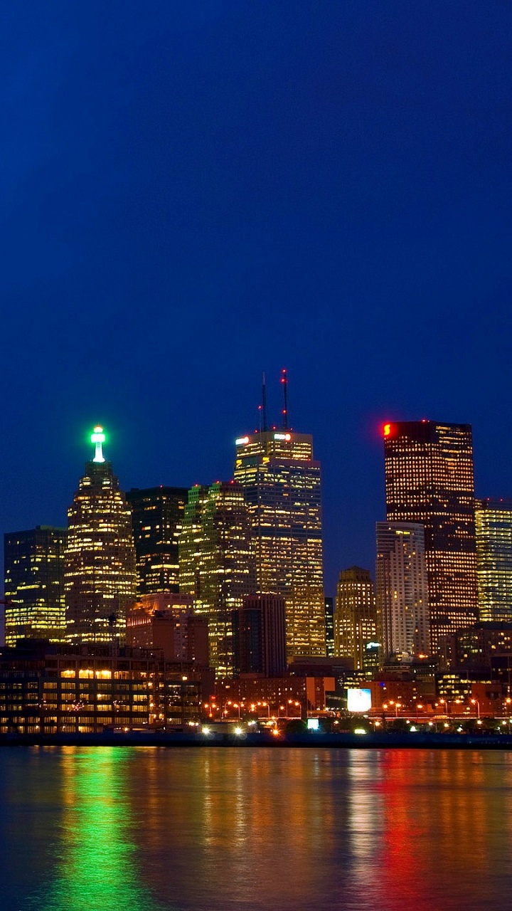 Skyline Der Stadt Bei Nacht Night. Wallpaper in 720x1280 Resolution