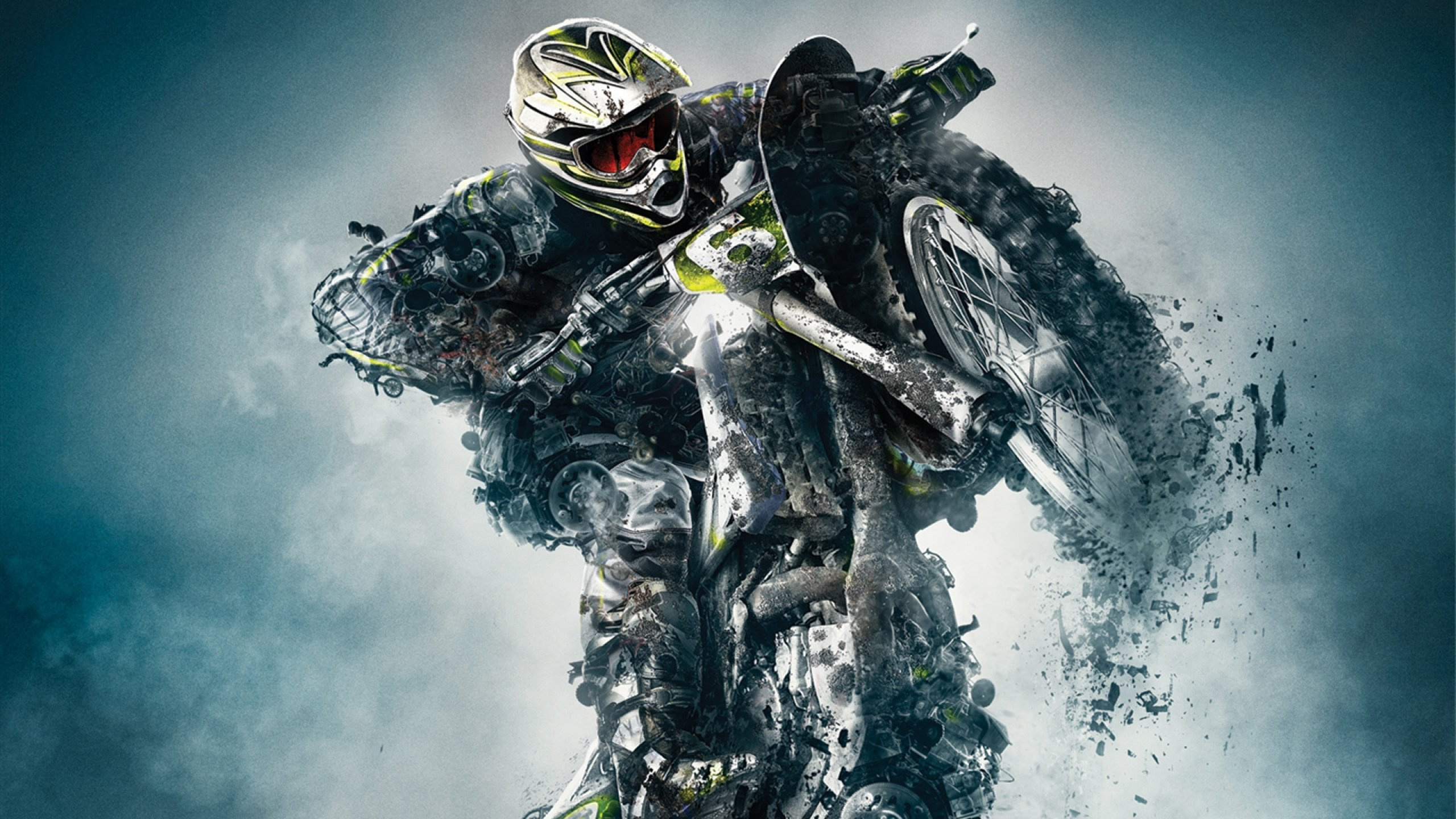 Man in Black Helmet Riding Motocross Dirt Bike. Wallpaper in 2560x1440 Resolution