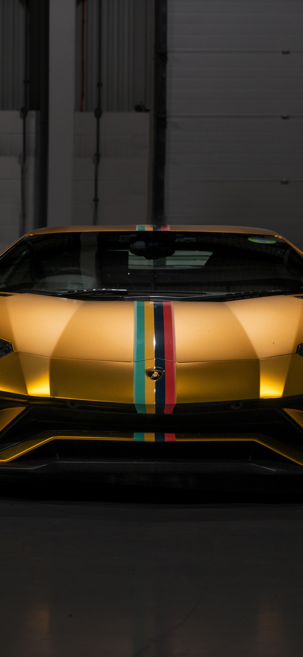 Lamborghini Aventador Jaune Garée Dans un Garage. Wallpaper in 1242x2688 Resolution