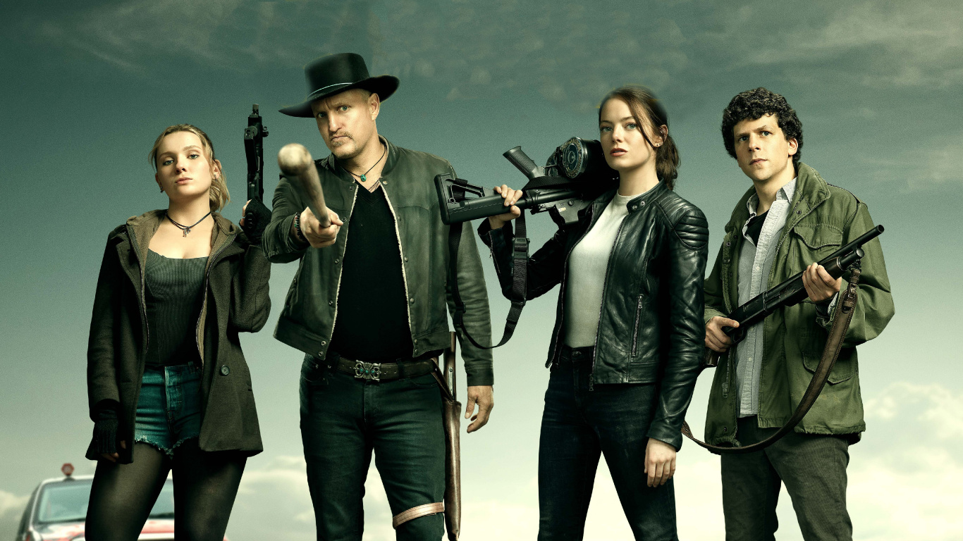 Ruben Fleischer, Emma Stone, Woody Harrelson, Zombieland 2 Doble Toque, Zombieland. Wallpaper in 1366x768 Resolution