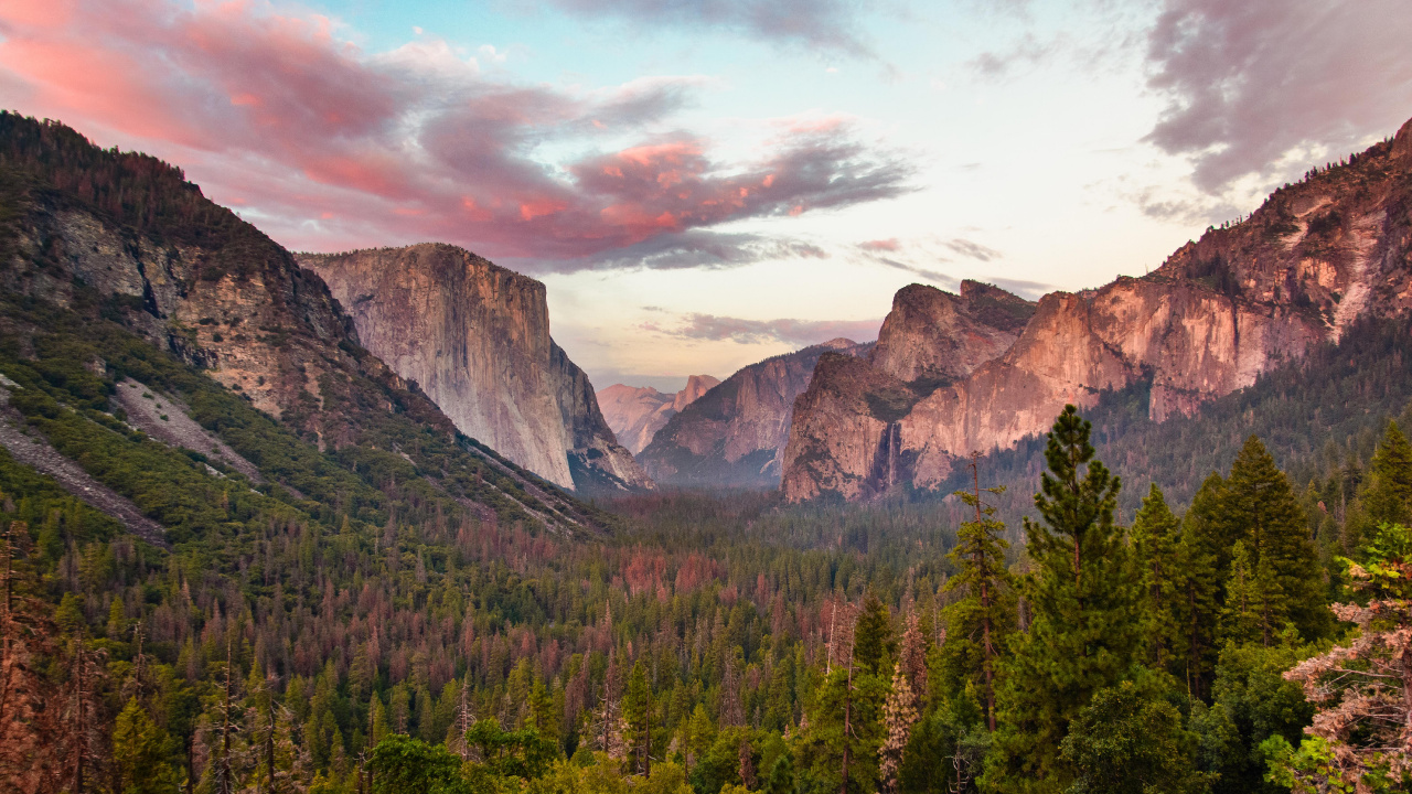 Yosemite Falls, Half Dome, Natur, Naturlandschaft, Glacier Point. Wallpaper in 1280x720 Resolution