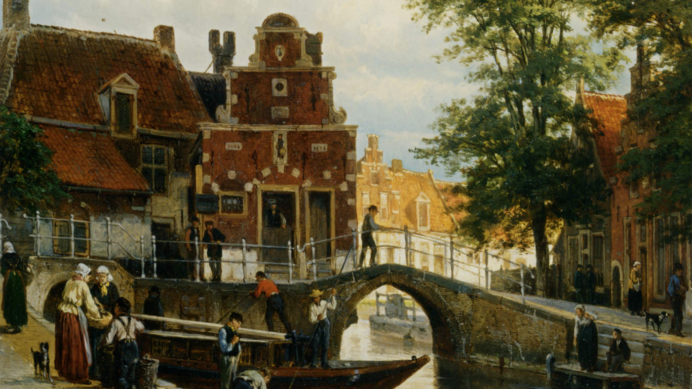 Personnes Marchant Sur un Pont Près D'un Bâtiment en Béton Brun Pendant la Journée. Wallpaper in 1366x768 Resolution