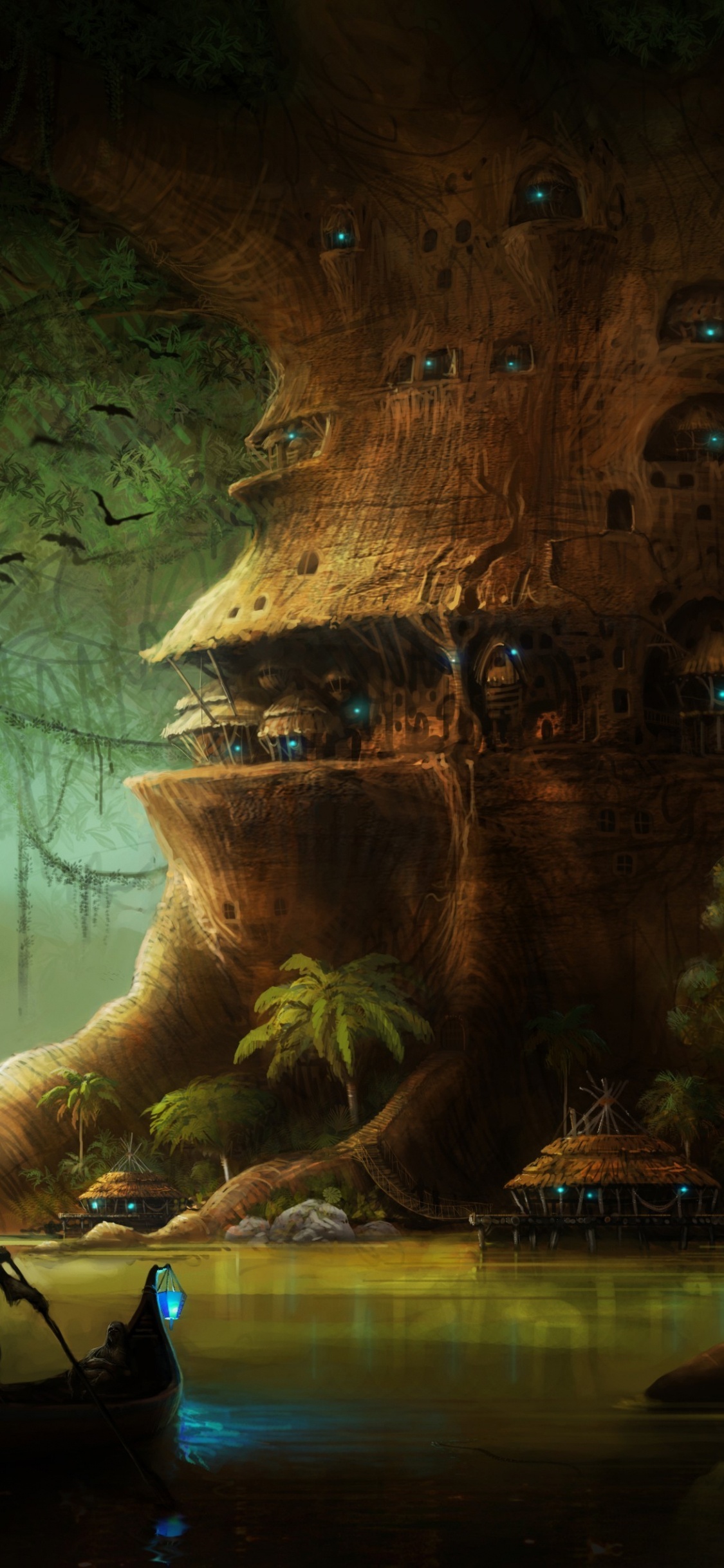 Mann im Blauen Kajak Auf Dem Fluss. Wallpaper in 1125x2436 Resolution