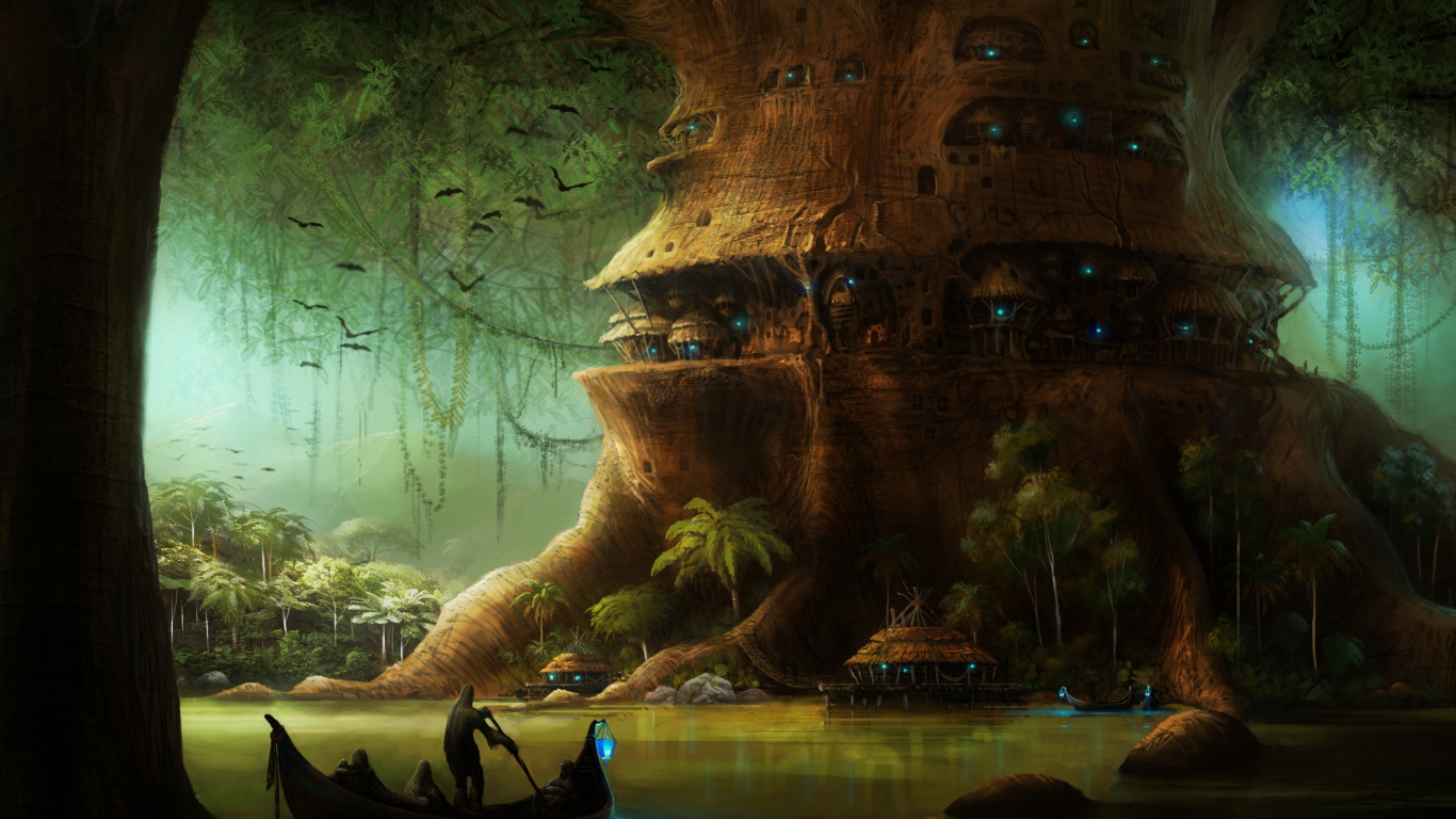 幻想, 森林, 丛林, 古老的森林, 生态系统 壁纸 1366x768 允许