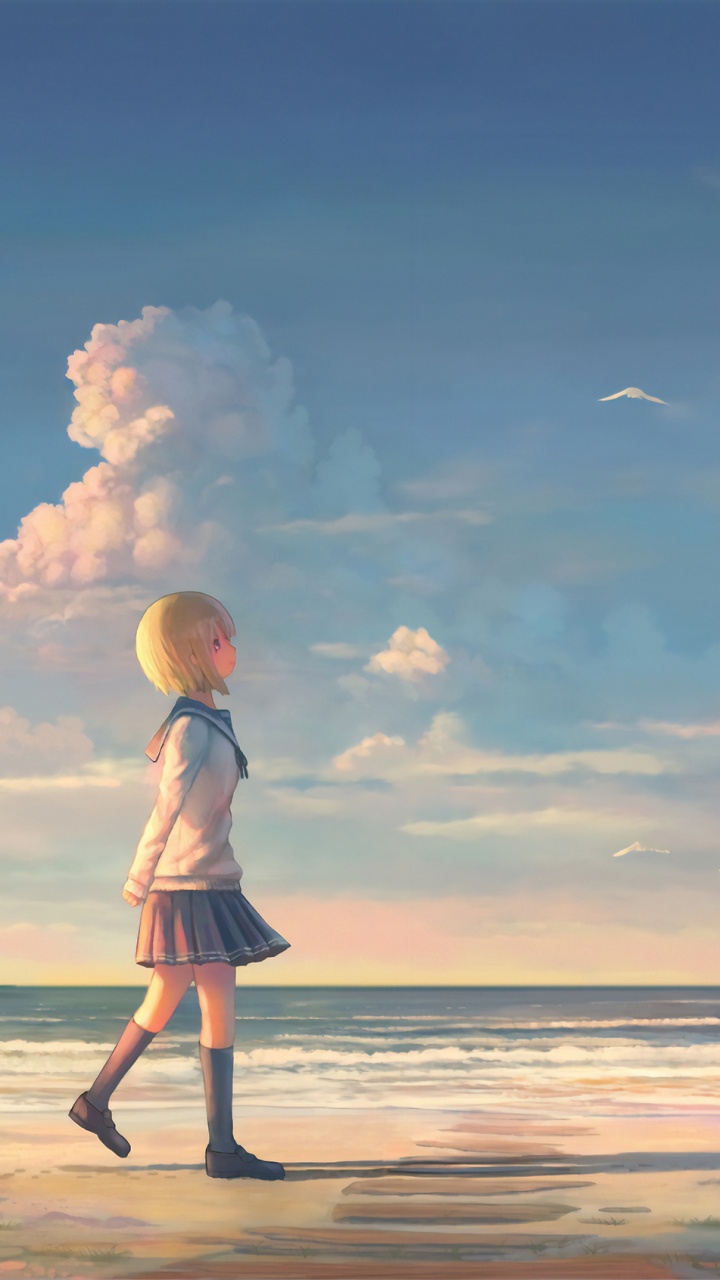 Girl in White Dress Standing on Seashore Pendant la Journée. Wallpaper in 720x1280 Resolution