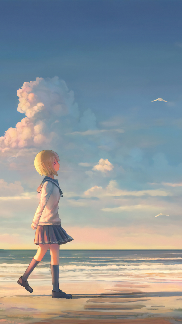 Girl in White Dress Standing on Seashore Pendant la Journée. Wallpaper in 750x1334 Resolution