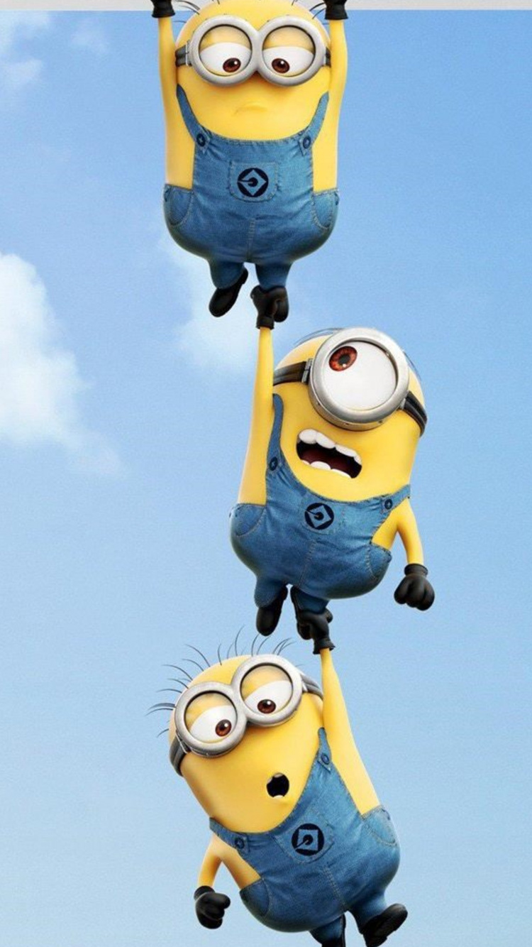 Minion Jaune et Bleu Tenant un Parapluie. Wallpaper in 750x1334 Resolution