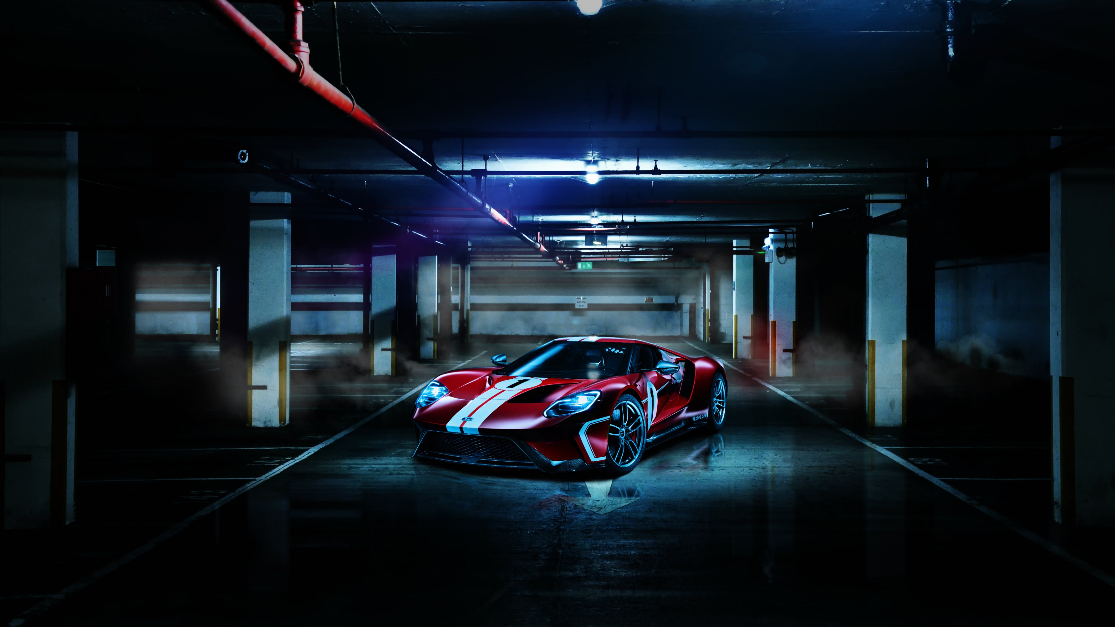 Roter Ferrari 458 Italia im Tunnel Geparkt. Wallpaper in 3840x2160 Resolution
