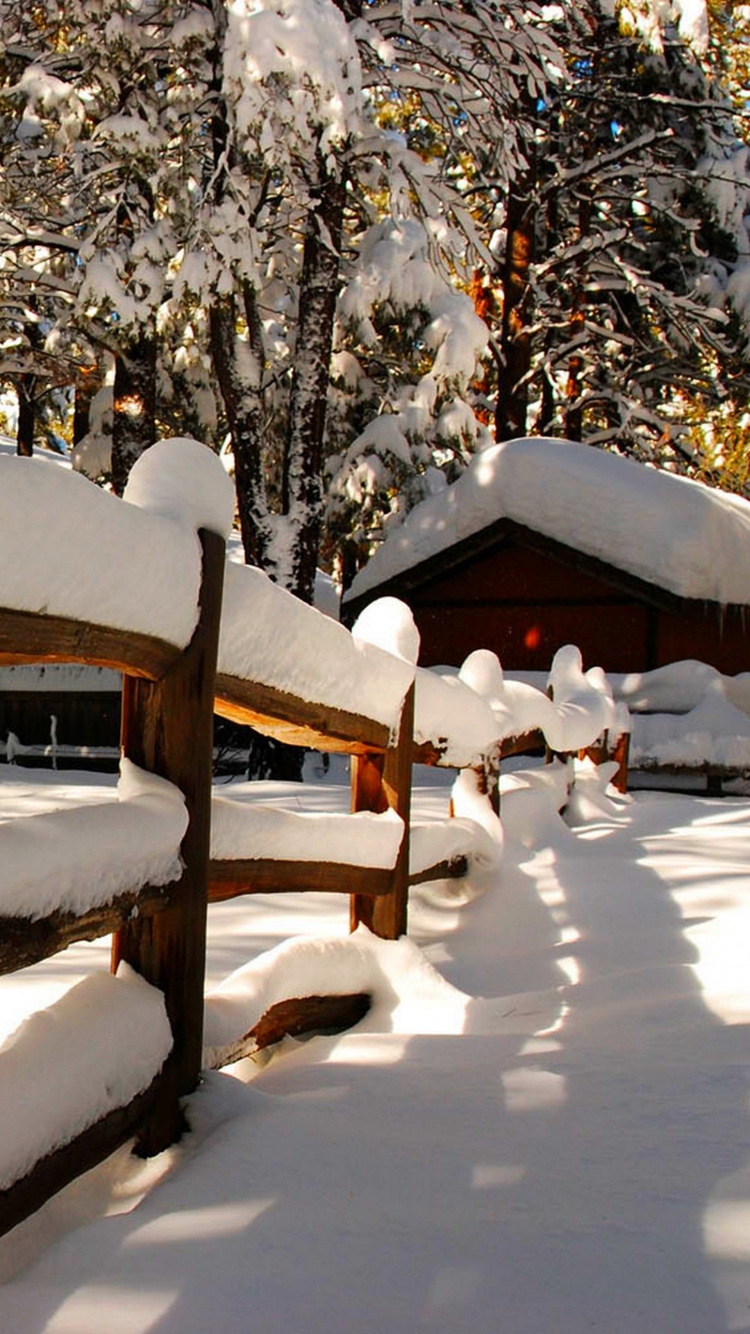 Banc en Bois Marron Recouvert de Neige. Wallpaper in 1080x1920 Resolution