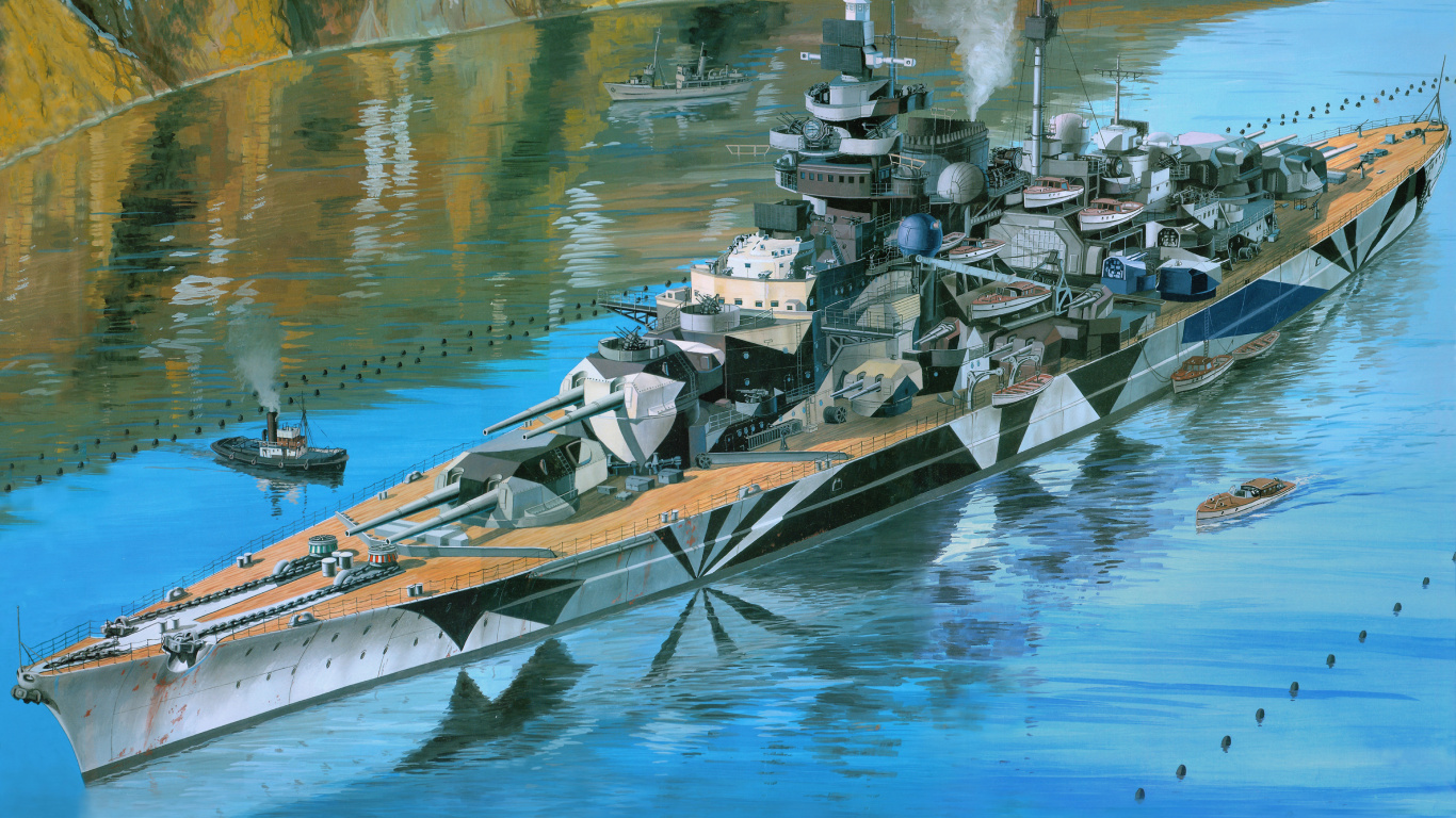 Deutsches Schlachtschiff Tirpitz, Revell, Kunststoff-Modell, Deutsches Schlachtschiff Bismarck, Boot. Wallpaper in 1366x768 Resolution