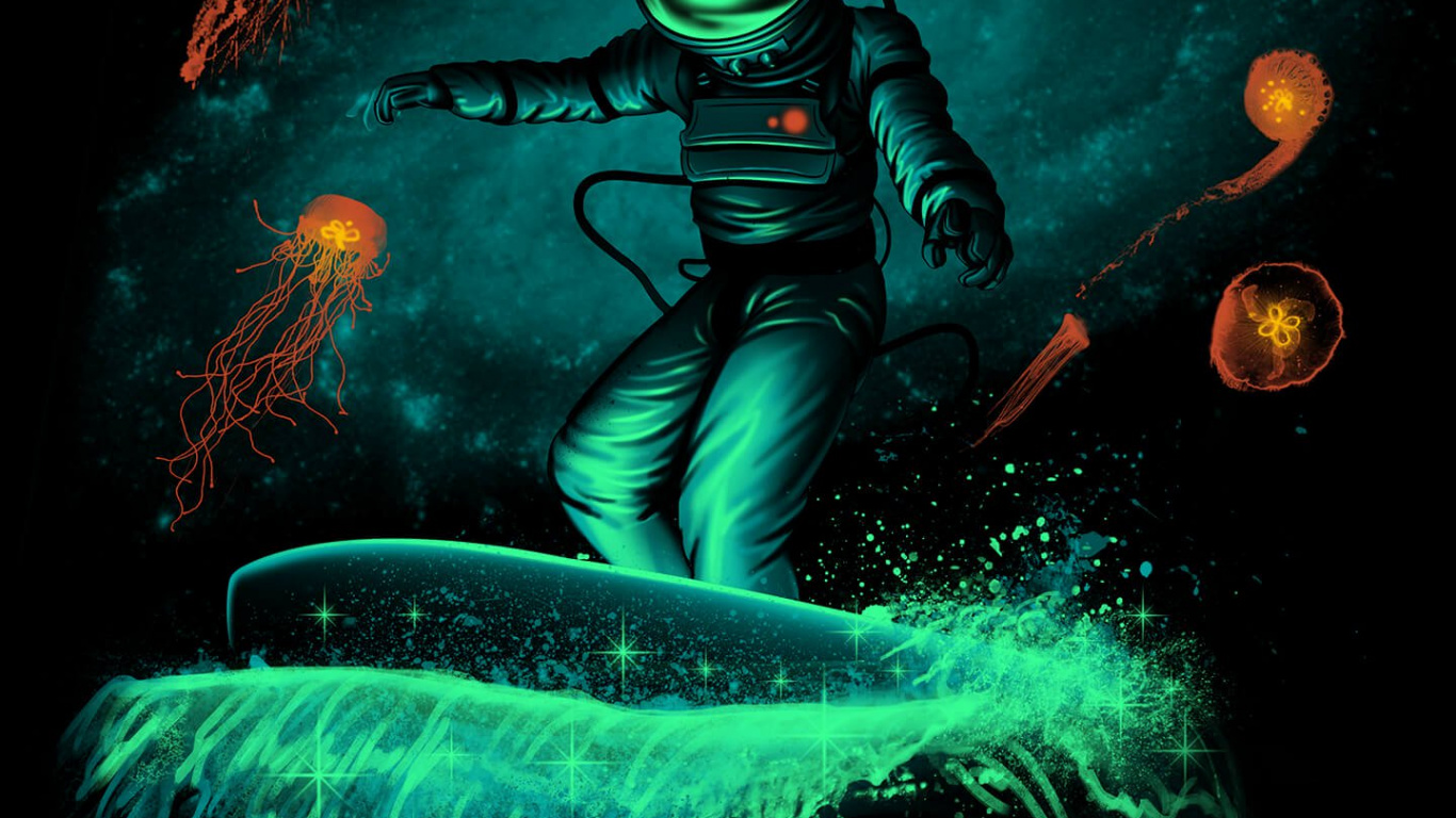 Weltraumsurfer, Windsurfen, Surf-Kunst, Raum, Poster. Wallpaper in 1366x768 Resolution
