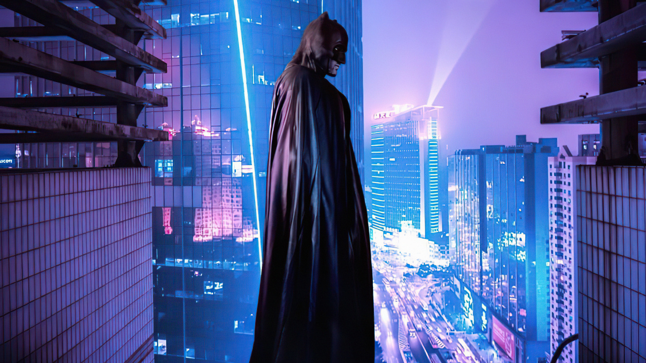 Batman, Luz, Edificio, Azul, Morado. Wallpaper in 1280x720 Resolution