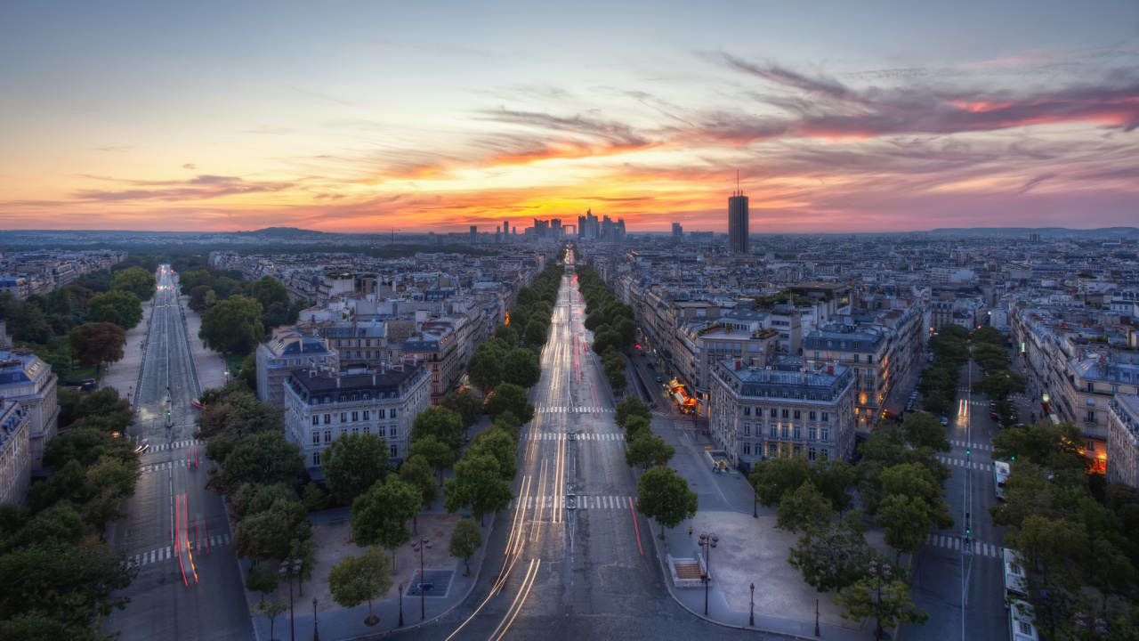 巴黎, 凯旋门, 艾菲尔铁塔, 城市景观, 里程碑 壁纸 1280x720 允许