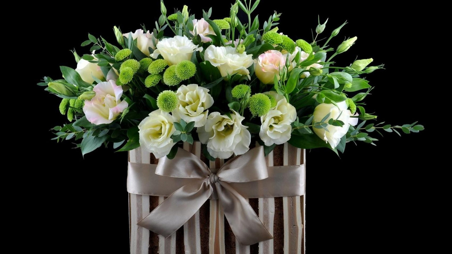 White and Purple Flowers on Brown Wooden Box. Wallpaper in 1920x1080 Resolution