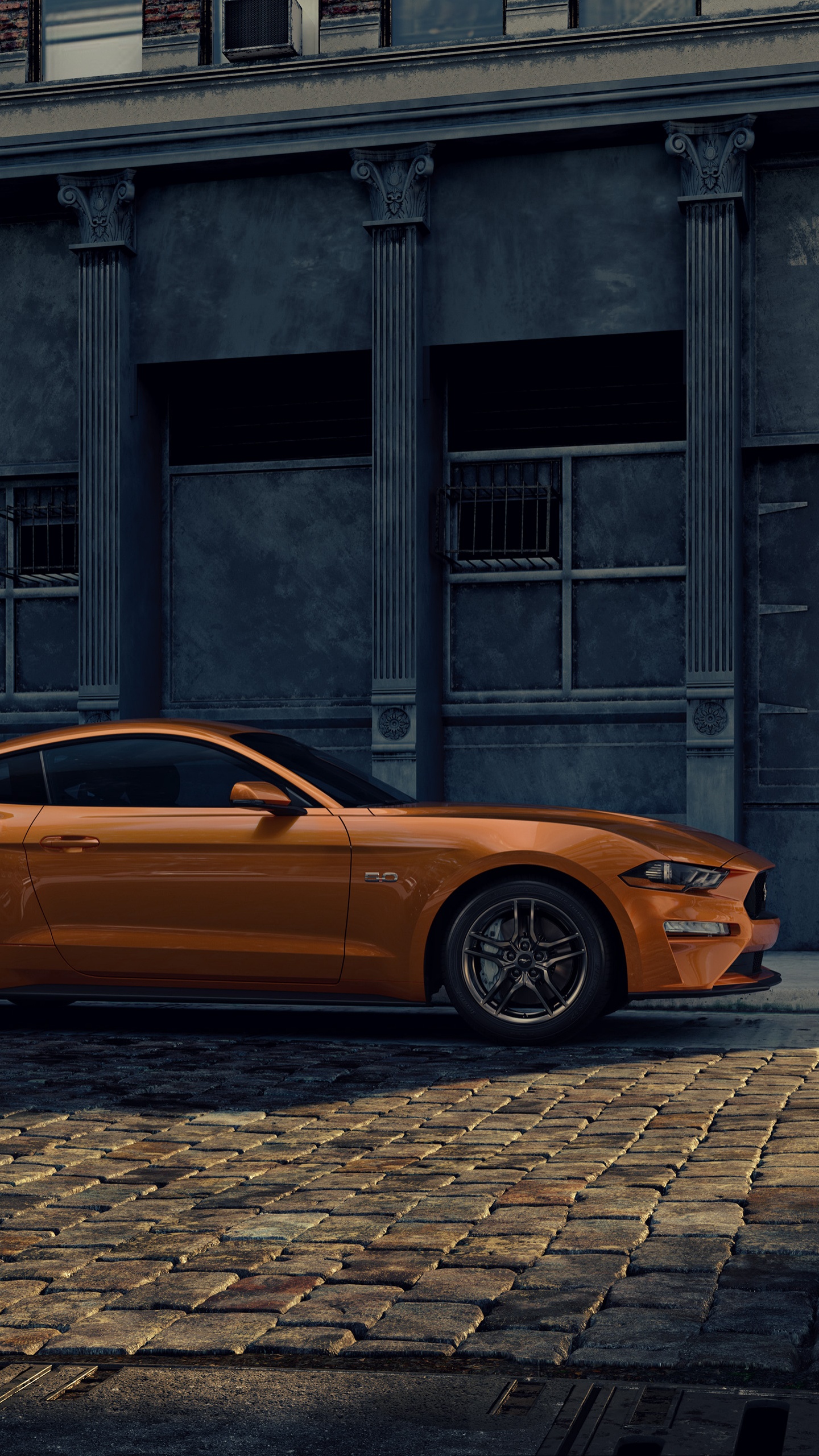 Voiture Orange Garée à Côté du Bâtiment. Wallpaper in 1440x2560 Resolution