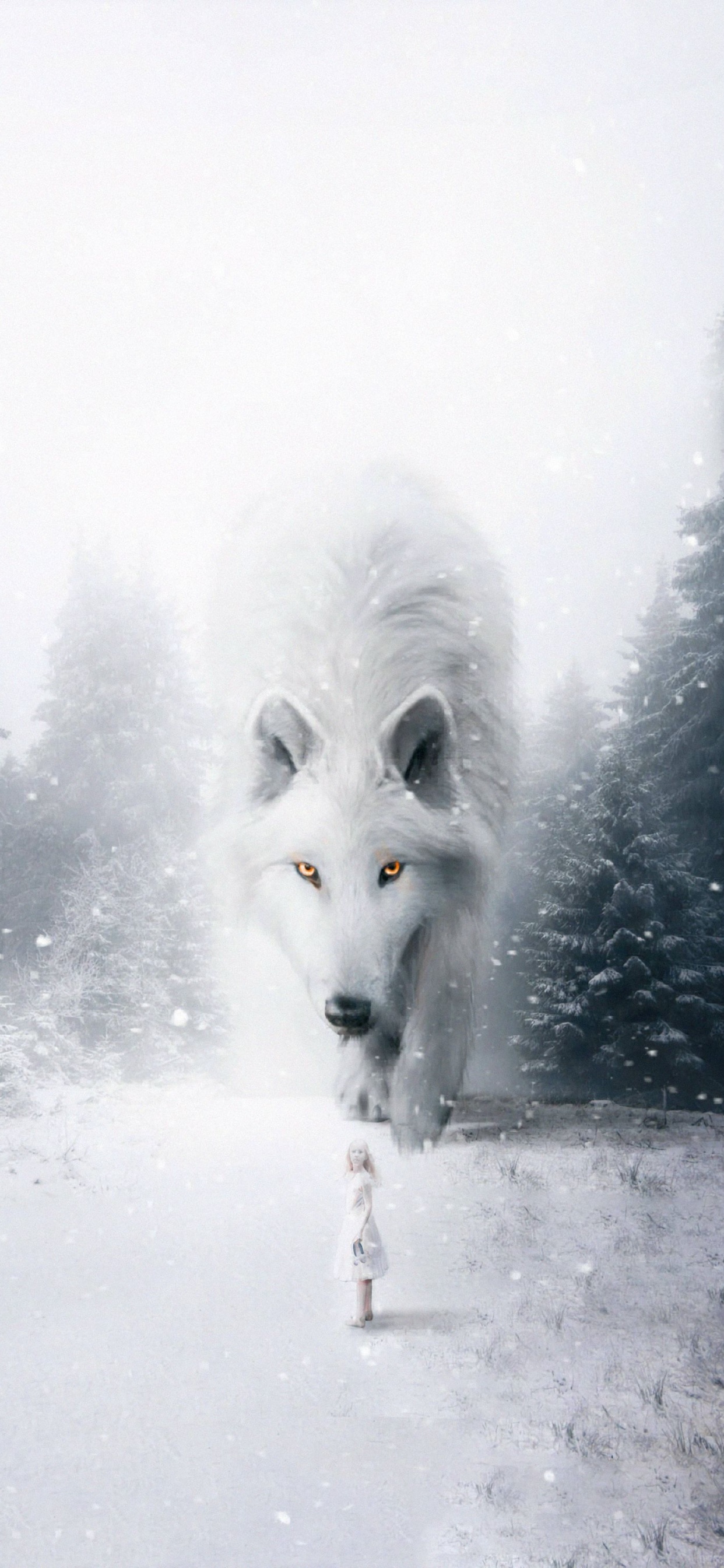 Weißer Wolf Auf Schneebedecktem Boden Tagsüber. Wallpaper in 1242x2688 Resolution