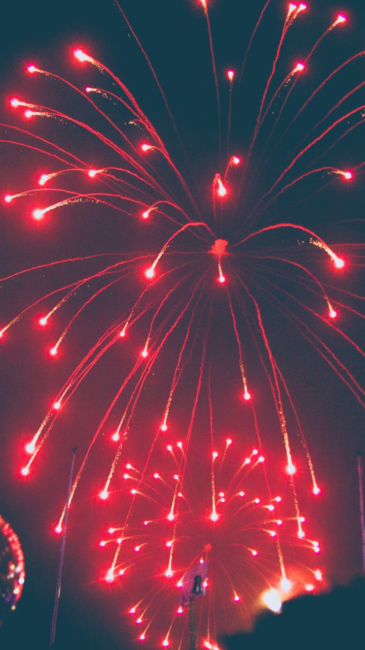 Fireworks, Red, New Years Day, Midnight, Pink. Wallpaper in 720x1280 Resolution