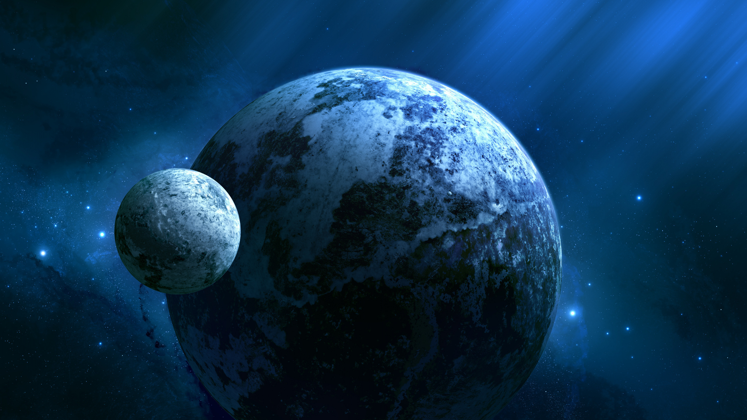 Schwarz-weißer Planet am Blauen Himmel. Wallpaper in 2560x1440 Resolution