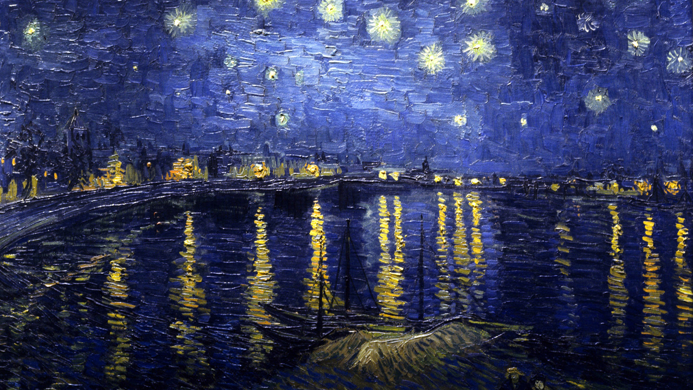 La Maison Jaune, Nuit Étoilée Sur le Rhne, La Nuit Étoilée, Post-impressionnisme, Art. Wallpaper in 1366x768 Resolution