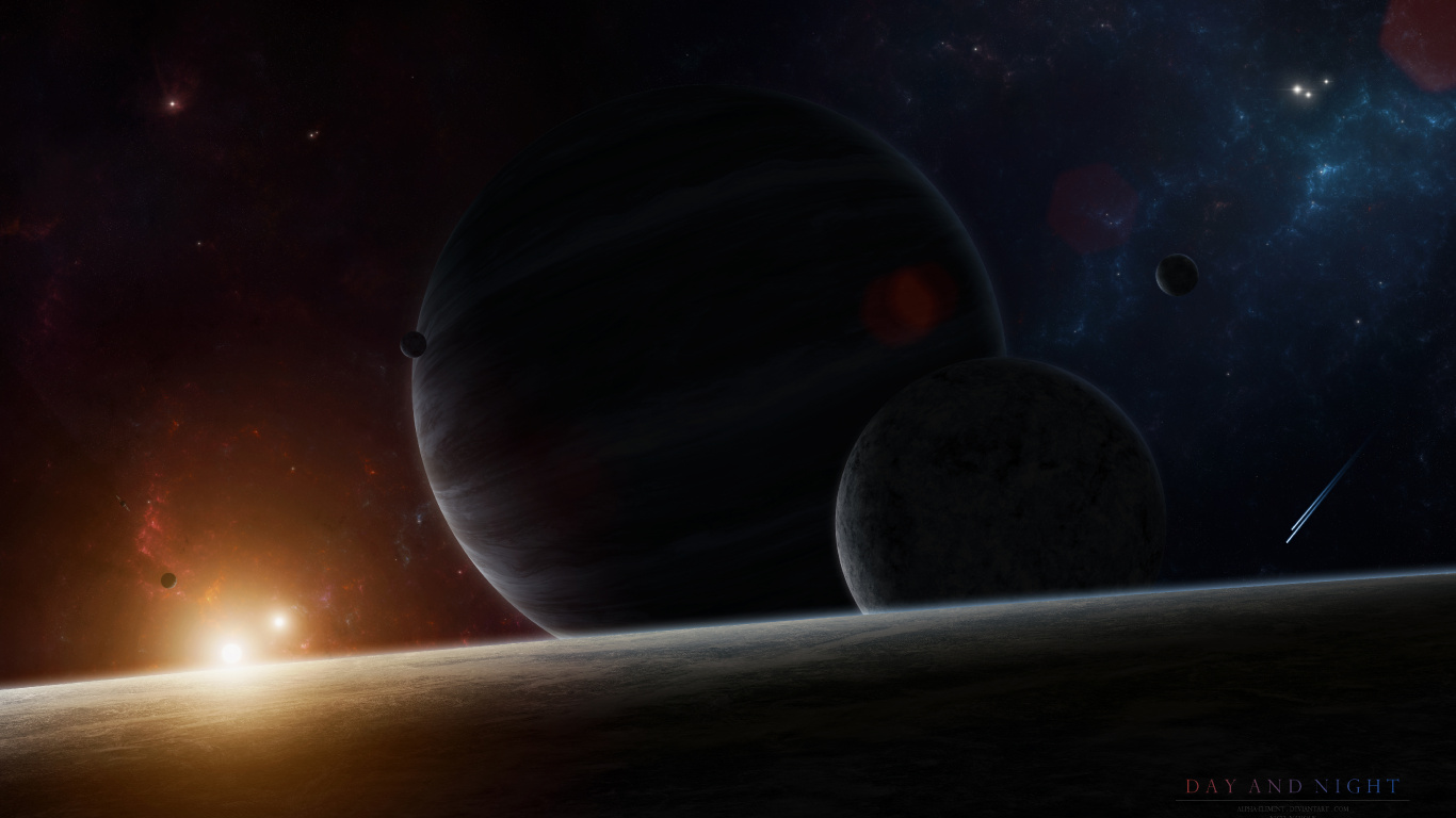 Pintura de Luna Blanca y Negra. Wallpaper in 1366x768 Resolution