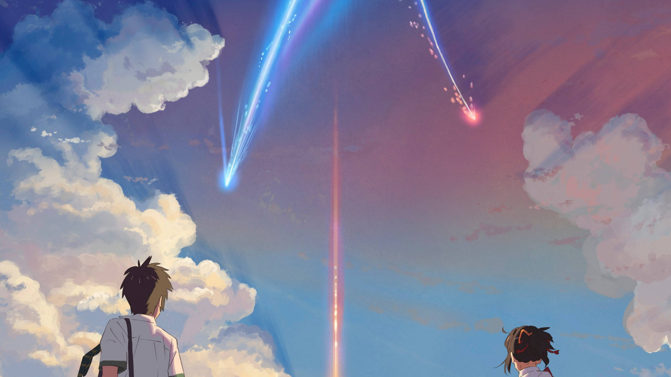 Ihren Namen, Mitsuha Miyamizu, Taki Tachibana, Zeichentrickfilm, Poster. Wallpaper in 1366x768 Resolution