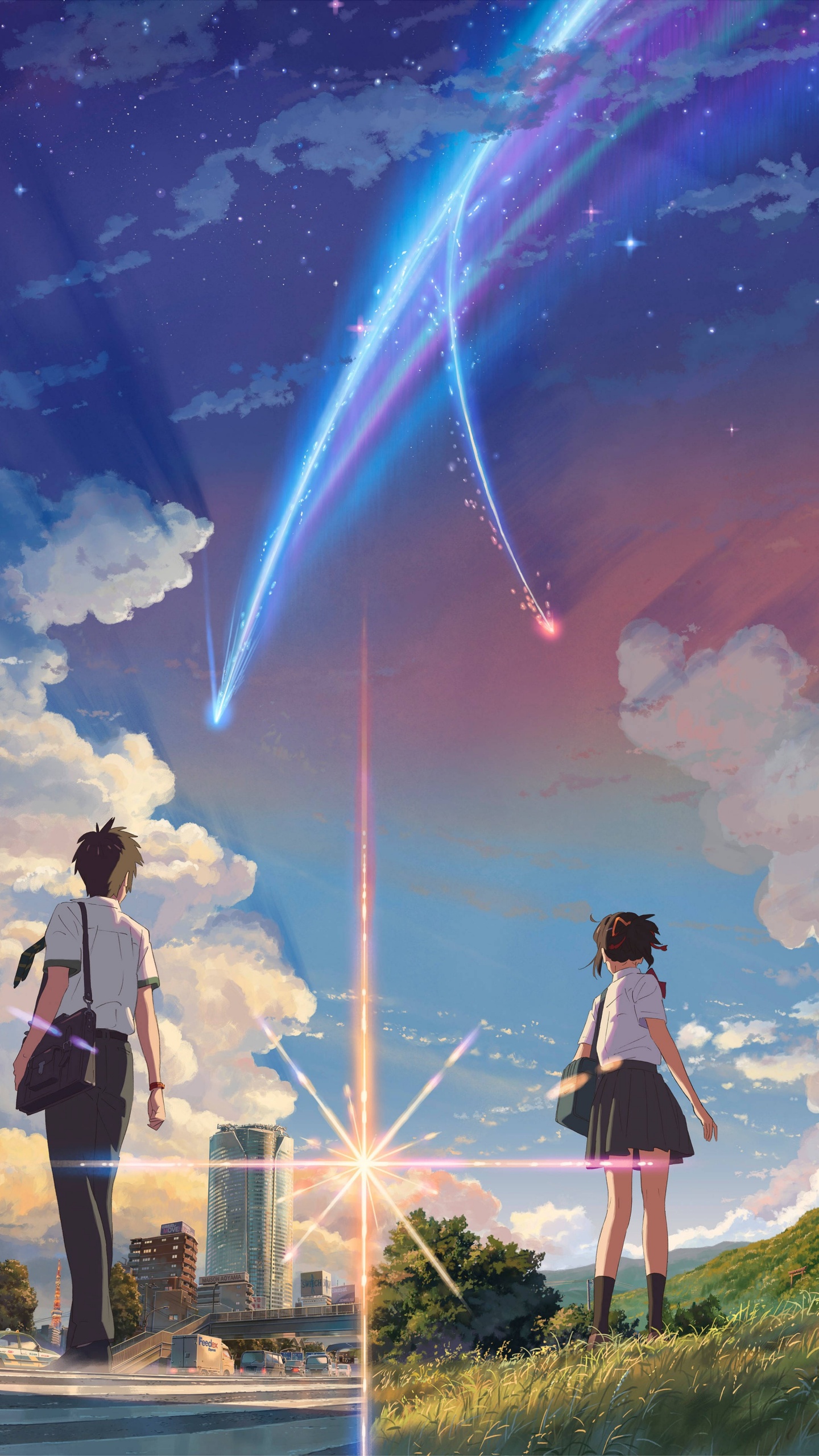 Votre Nom, Mitsuha Miyamizu, Taki Tachibana, Dessin Animé, Affiche. Wallpaper in 1440x2560 Resolution