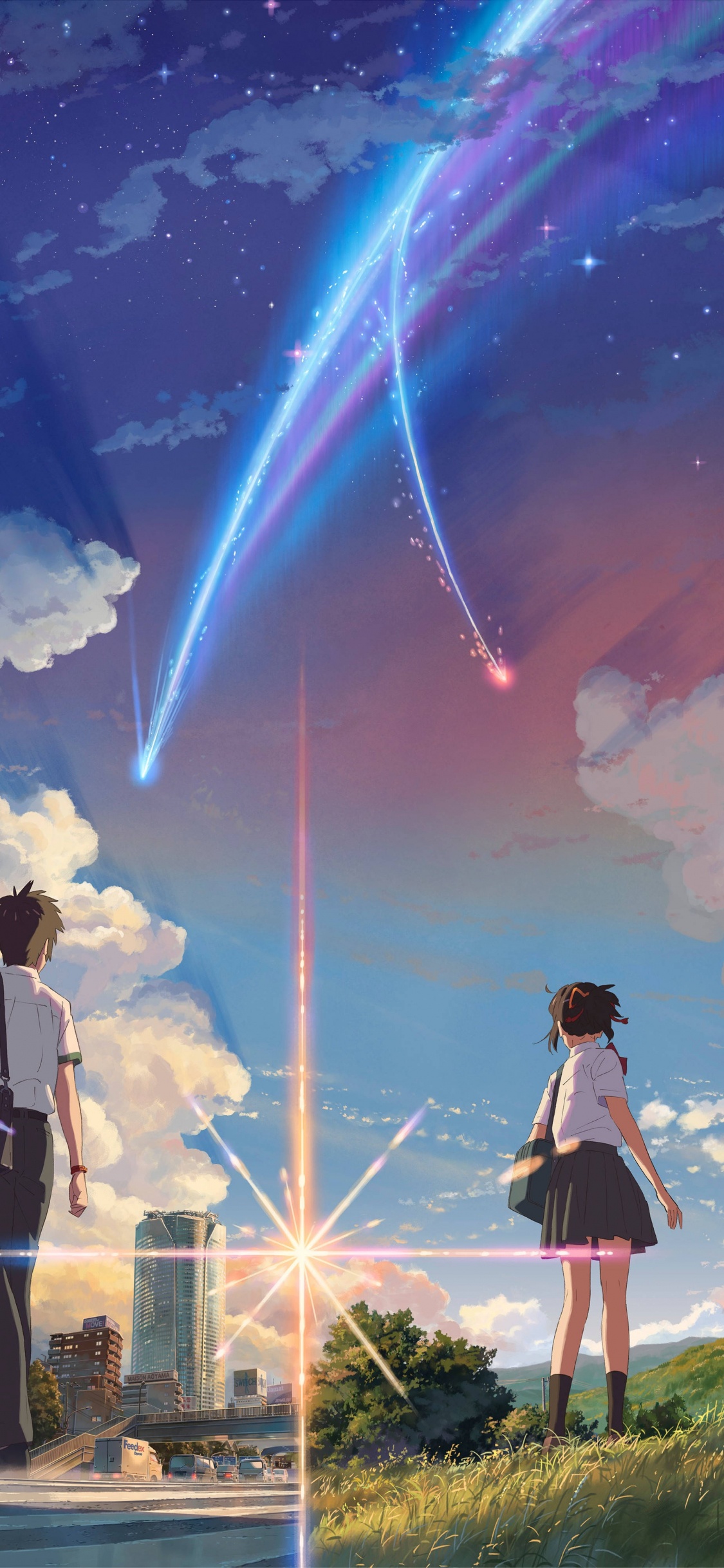 Your Name, Mitsuha Miyamizu, Taki Tachibana, Animated Cartoon, Poster. Wallpaper in 1125x2436 Resolution