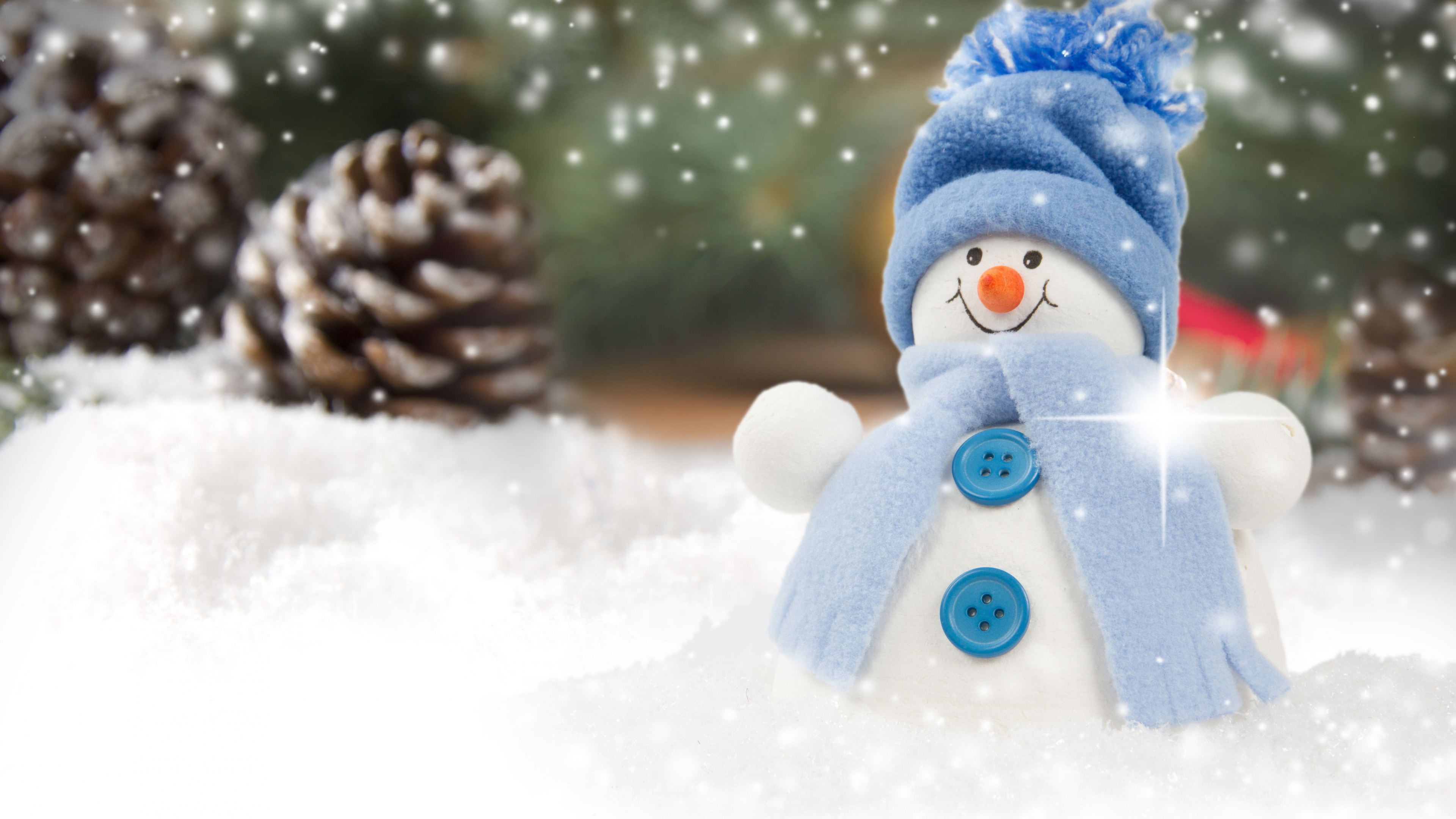 Bonhomme de Neige Avec Foulard Bleu et Foulard Bleu. Wallpaper in 3840x2160 Resolution