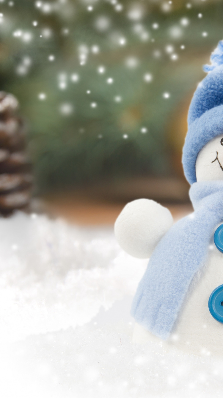 Bonhomme de Neige Avec Foulard Bleu et Foulard Bleu. Wallpaper in 750x1334 Resolution