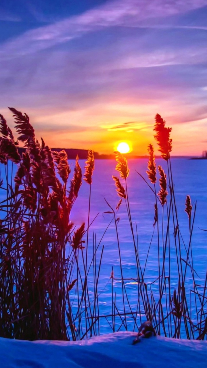 Sonnenuntergang, Winter, Schnee, Natur, Naturlandschaft. Wallpaper in 720x1280 Resolution