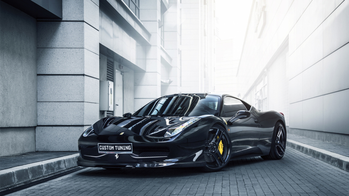 Black Porsche 911 Parked Beside White Concrete Building. Wallpaper in 1366x768 Resolution