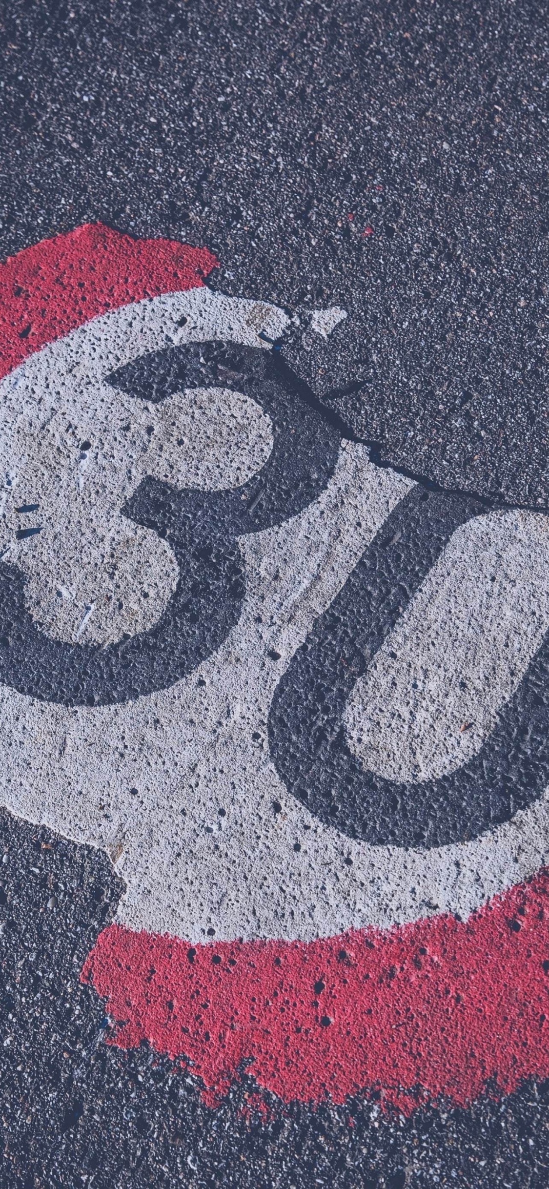 30 Number, Number, Road Surface, Asphalt, Red. Wallpaper in 1125x2436 Resolution