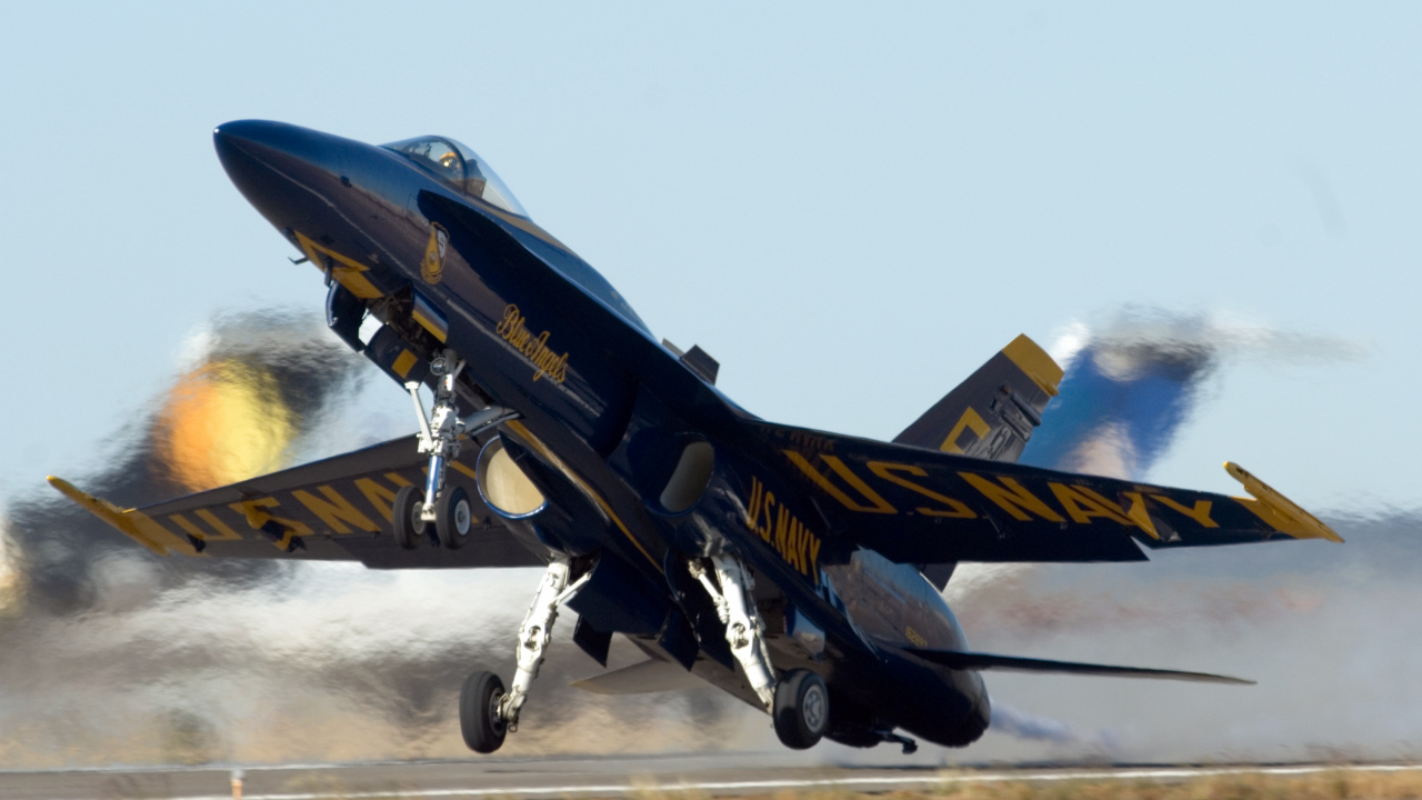 Black and Yellow Fighter Plane on The Field. Wallpaper in 1280x720 Resolution