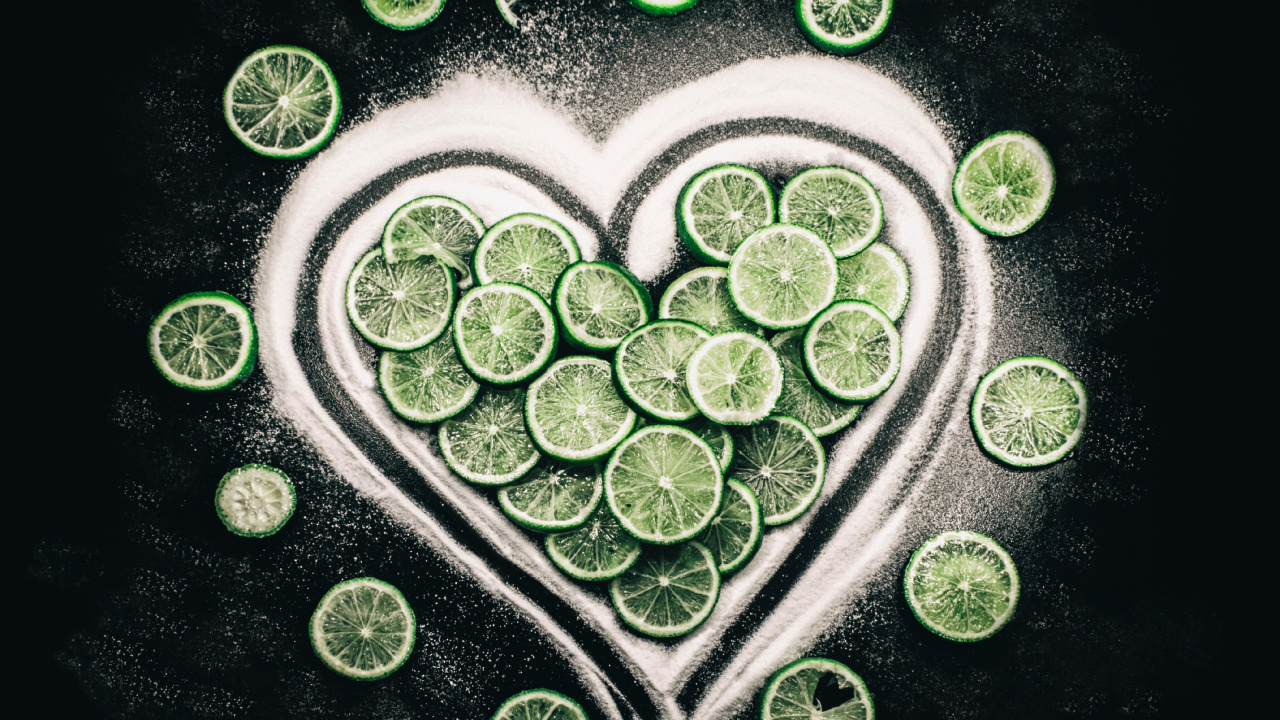 石灰, 绿色的, 心脏, 爱情, 浆果 壁纸 1280x720 允许