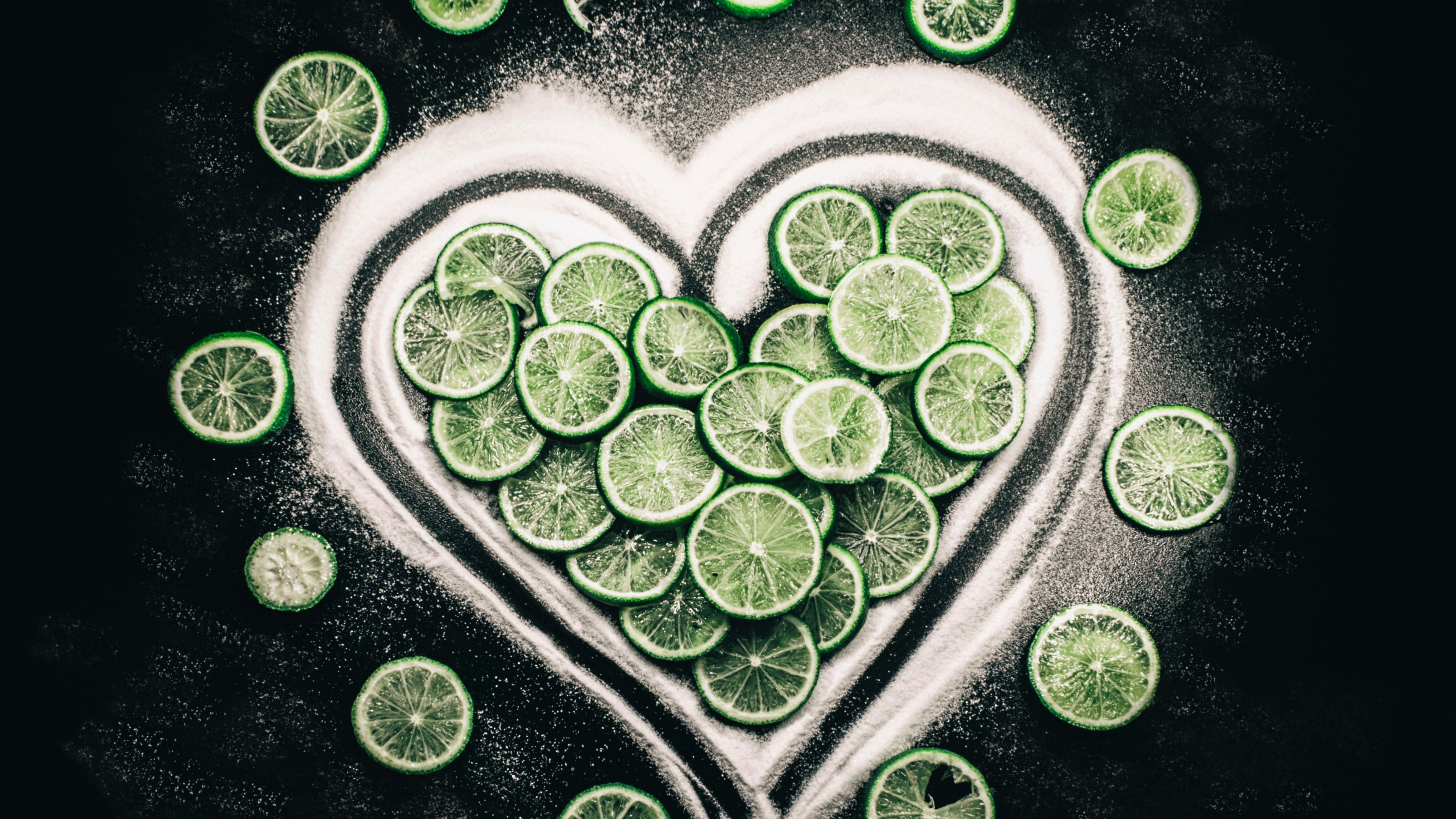 石灰, 绿色的, 心脏, 爱情, 浆果 壁纸 3840x2160 允许