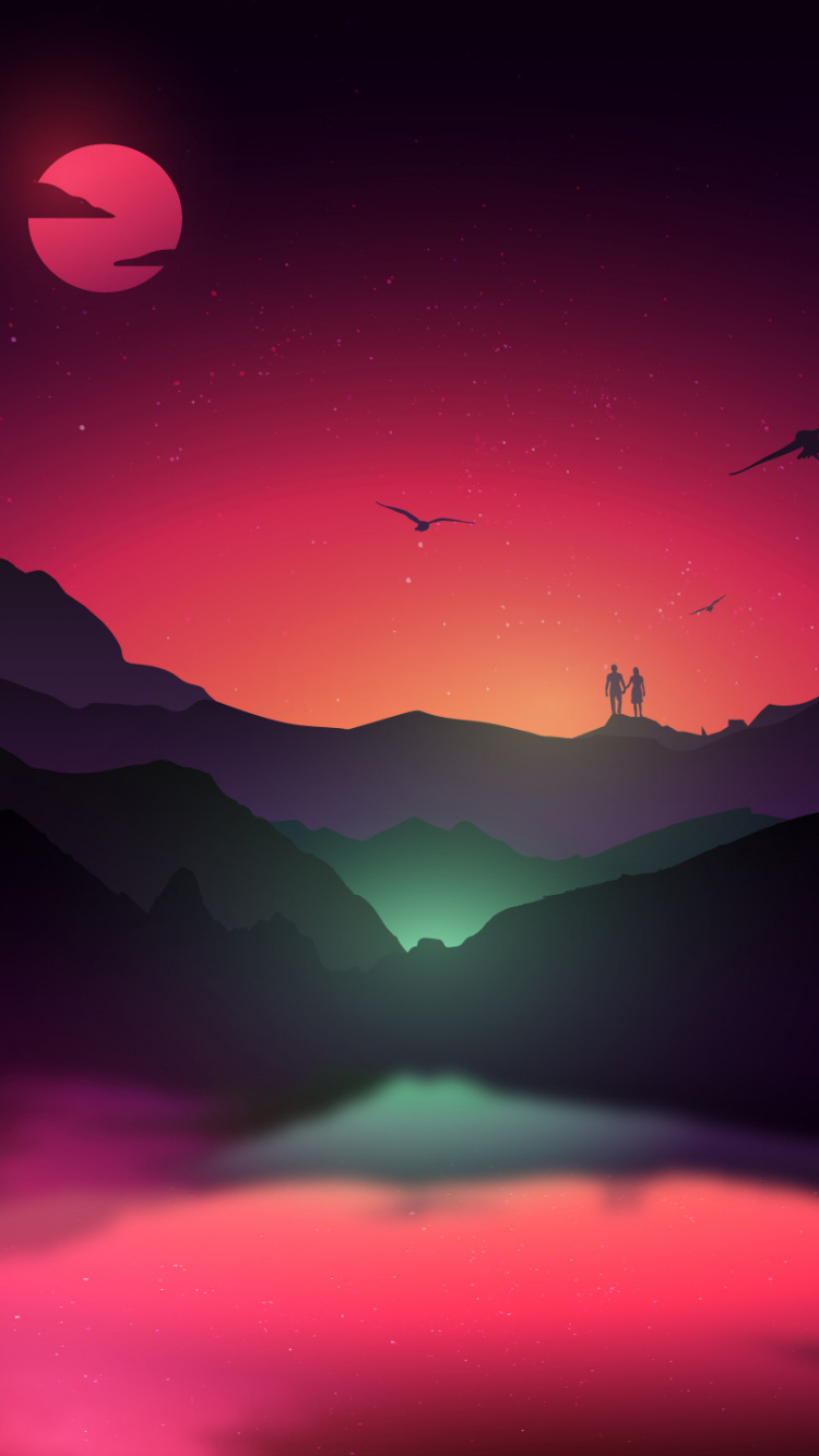 Silhouette Von Vögeln, Die Tagsüber Unter Blauem Himmel Fliegen. Wallpaper in 750x1334 Resolution